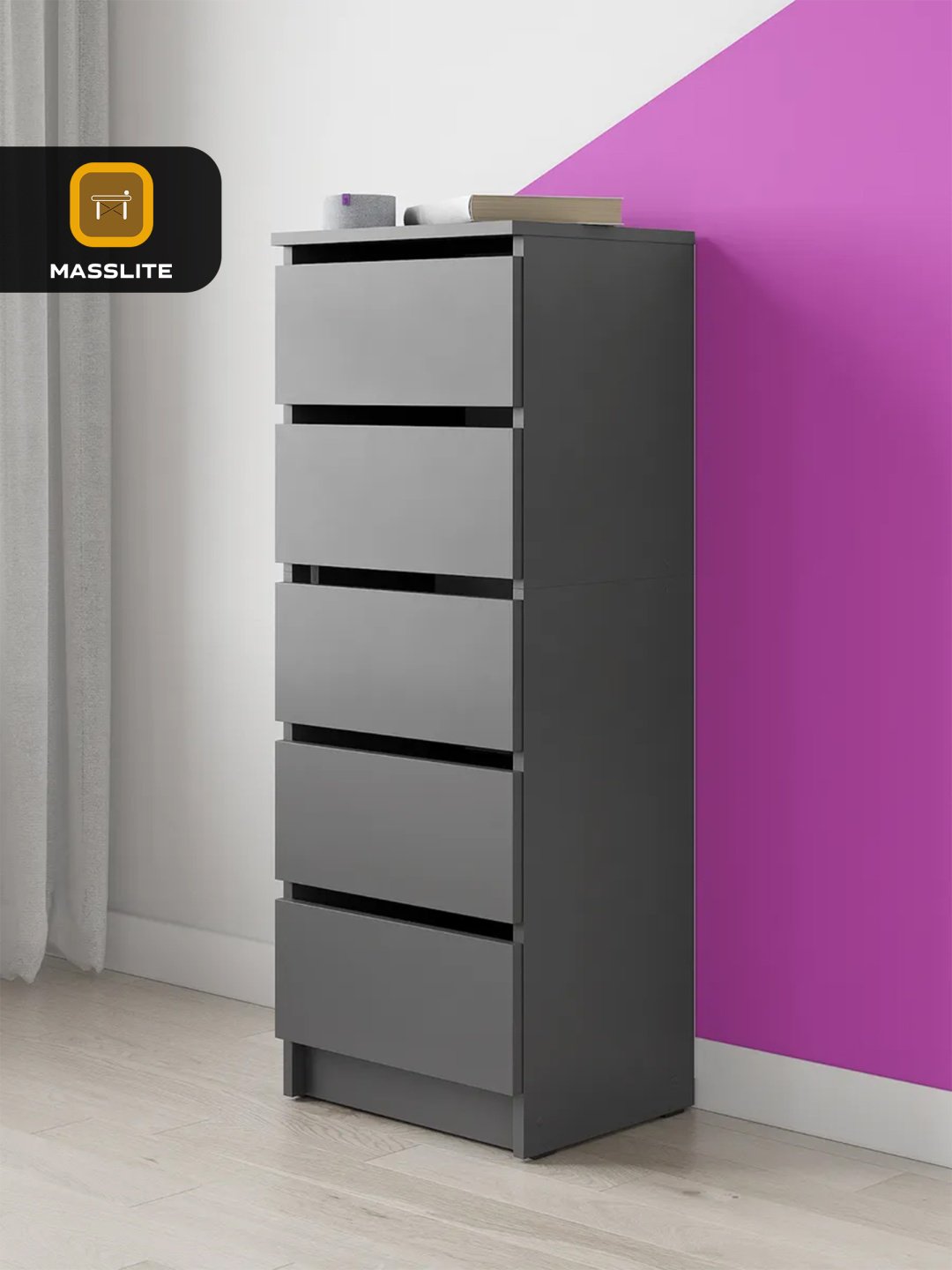 Комод MassLite DD-001276, 40x33x106 см, графит купить,NaN