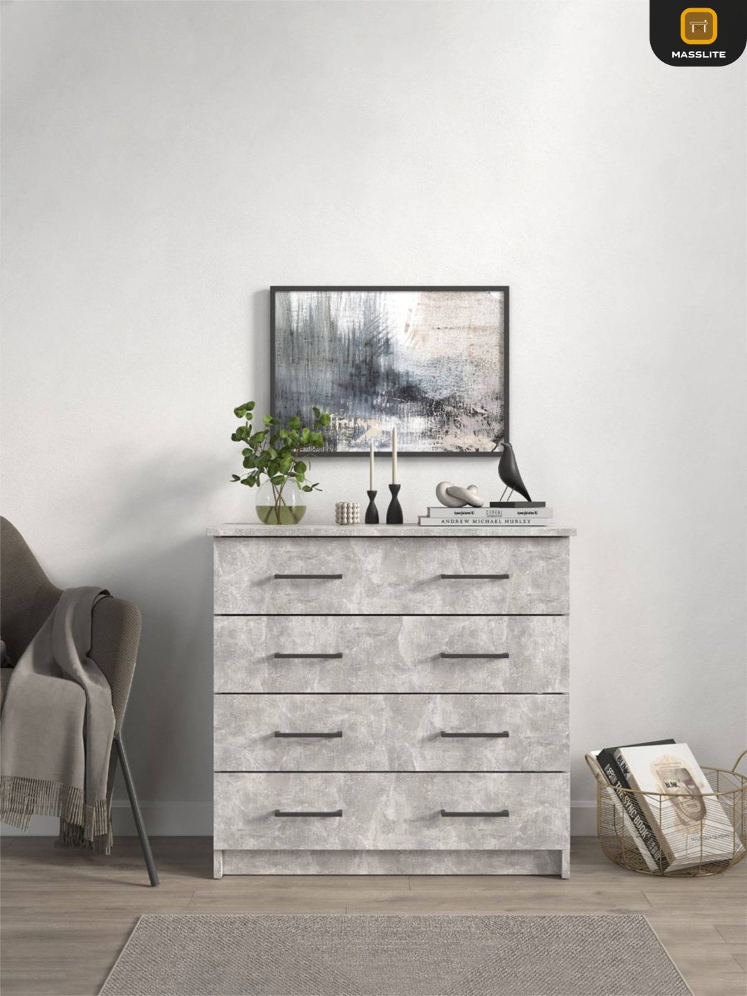 Комод MassLite АМ-1000116, 75x40x72 см, серый, светло серый купить,NaN