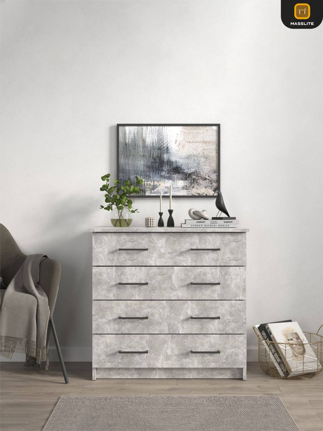 Комод MassLite АМ-1000116, 75x40x72 см, серый, светло серый купить,NaN