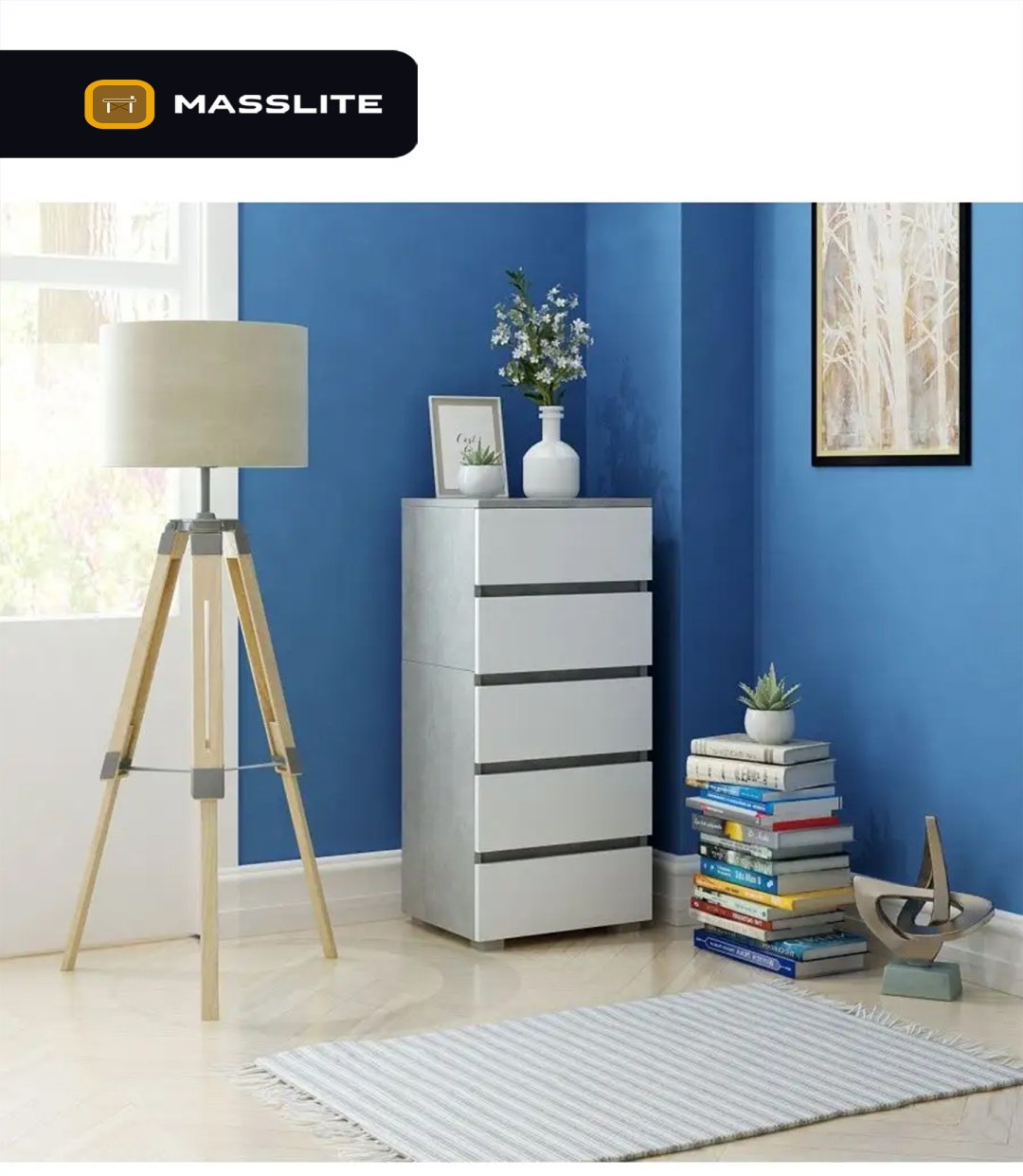 Комод MassLite ZHM-000035, 40.40x32.40x86.7 см, белый, серый купить,NaN