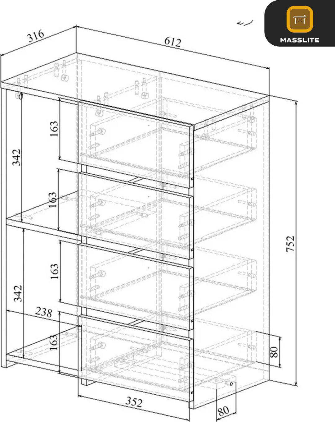 Комод MassLite ZHM-000069, 61.20x31.60x75.2 см, серый купить,NaN