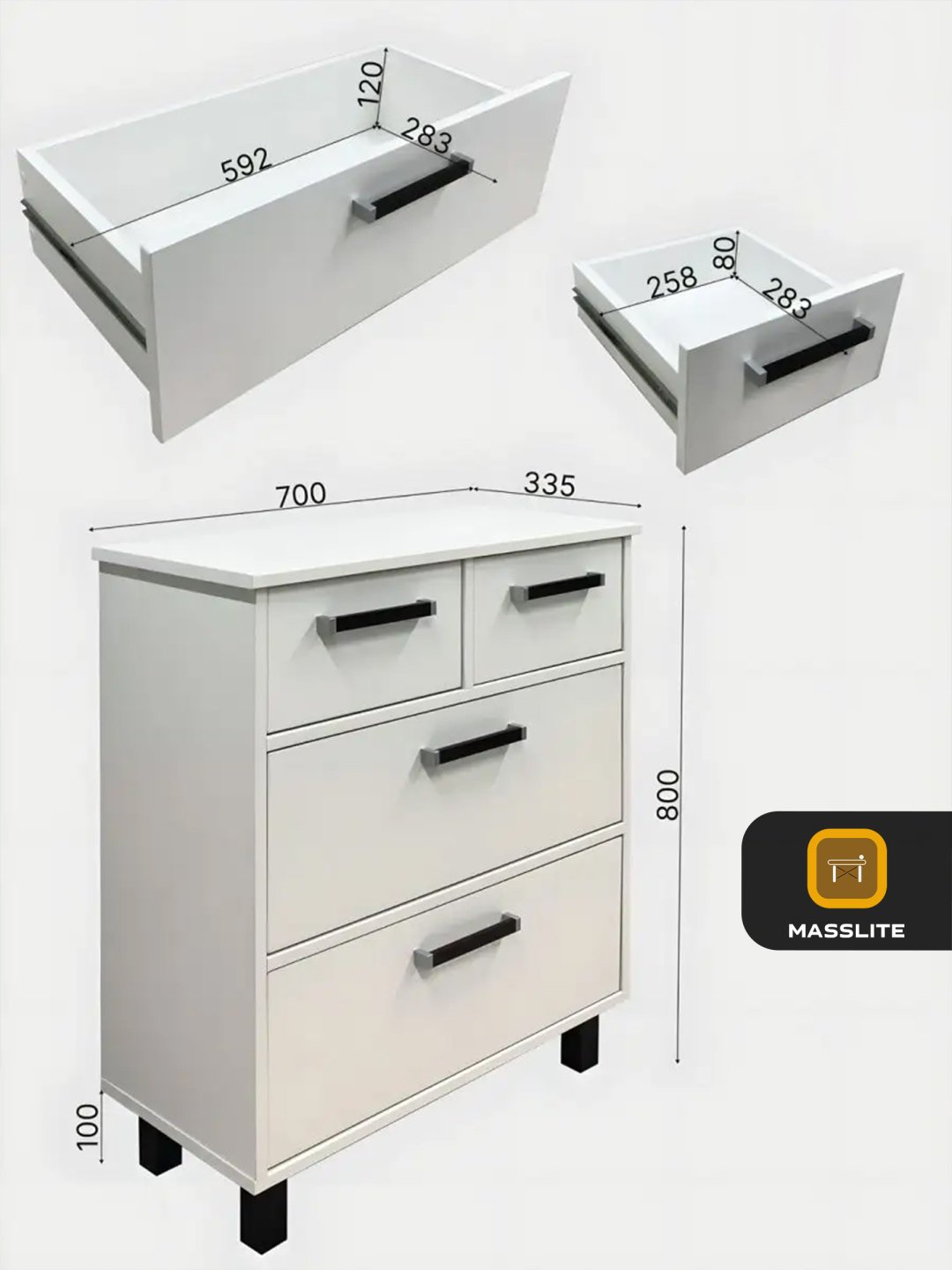 Комод MassLite DD-001599, 70x34x80 см, белый купить,NaN