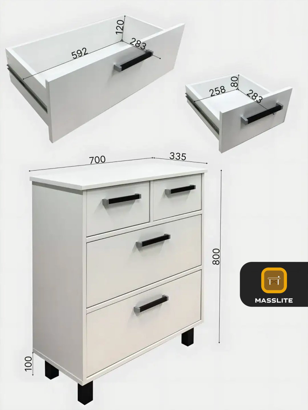 Комод MassLite DD-001599, 70x34x80 см, белый купить,NaN