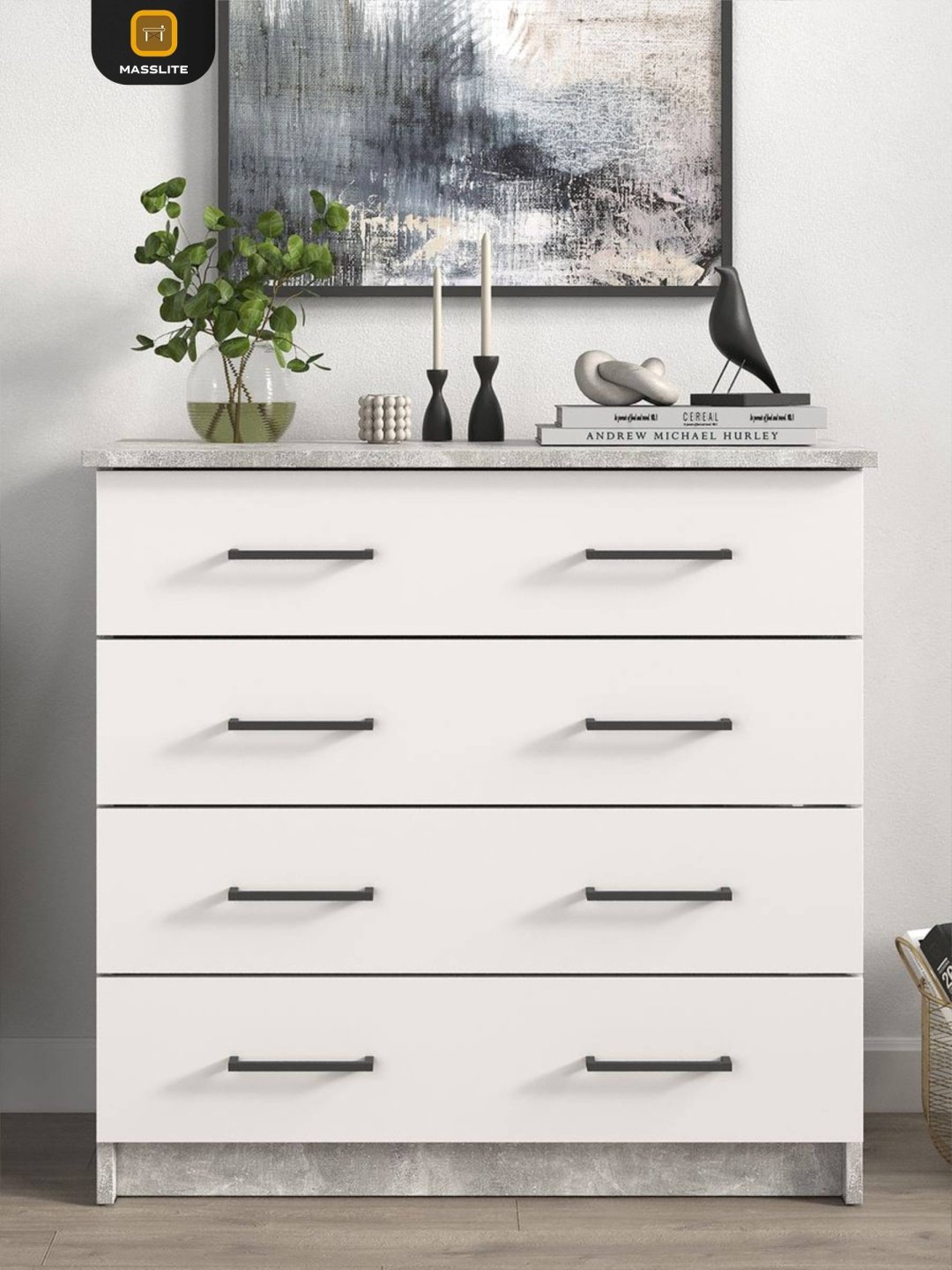 Комод MassLite АМ-1000116, 75x40x72 см, белый, серый купить,NaN