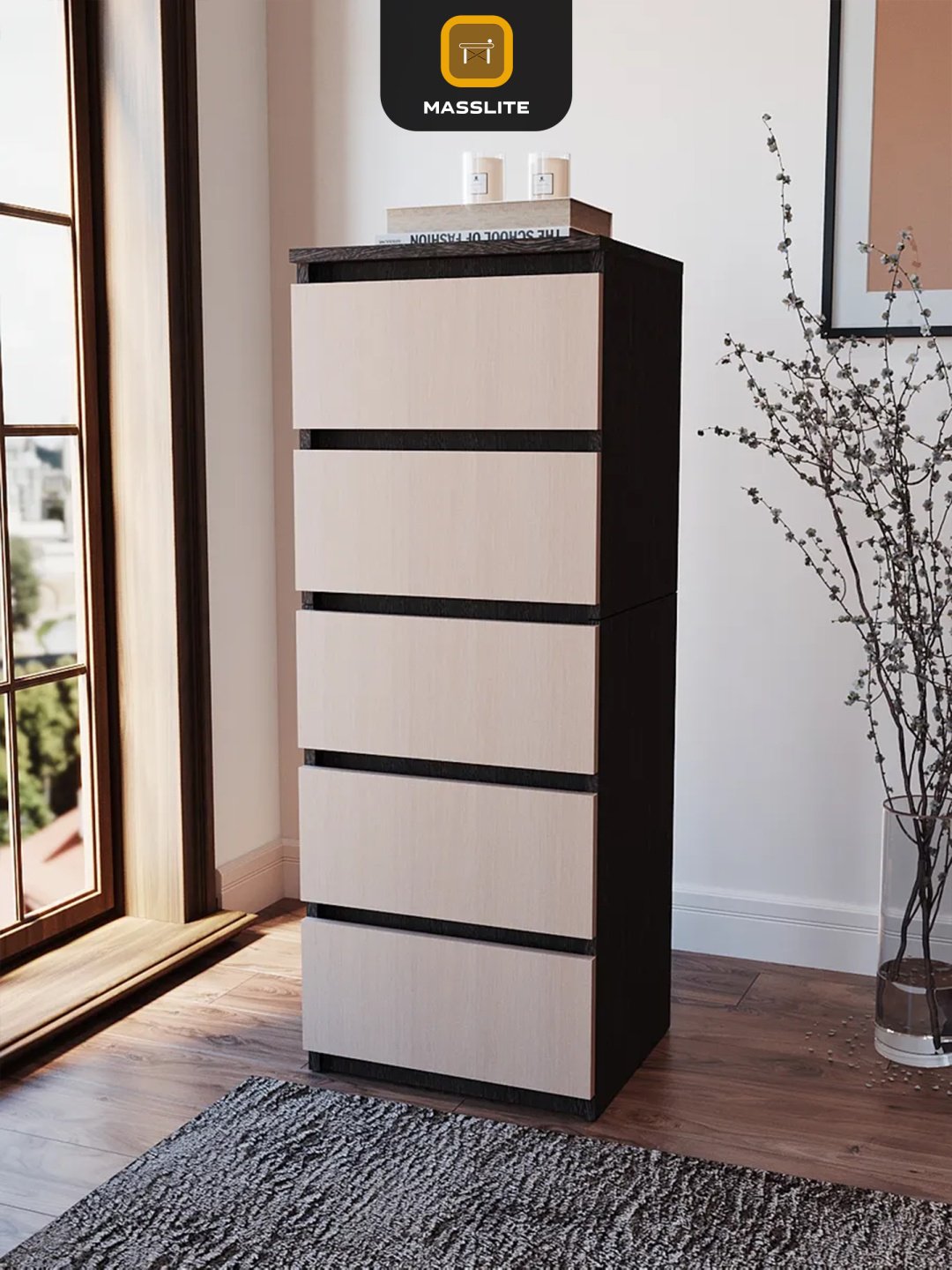 Комод MassLite DD-001832, 40x35.30x106 см, темно-коричневый, светло-коричневый купить,NaN