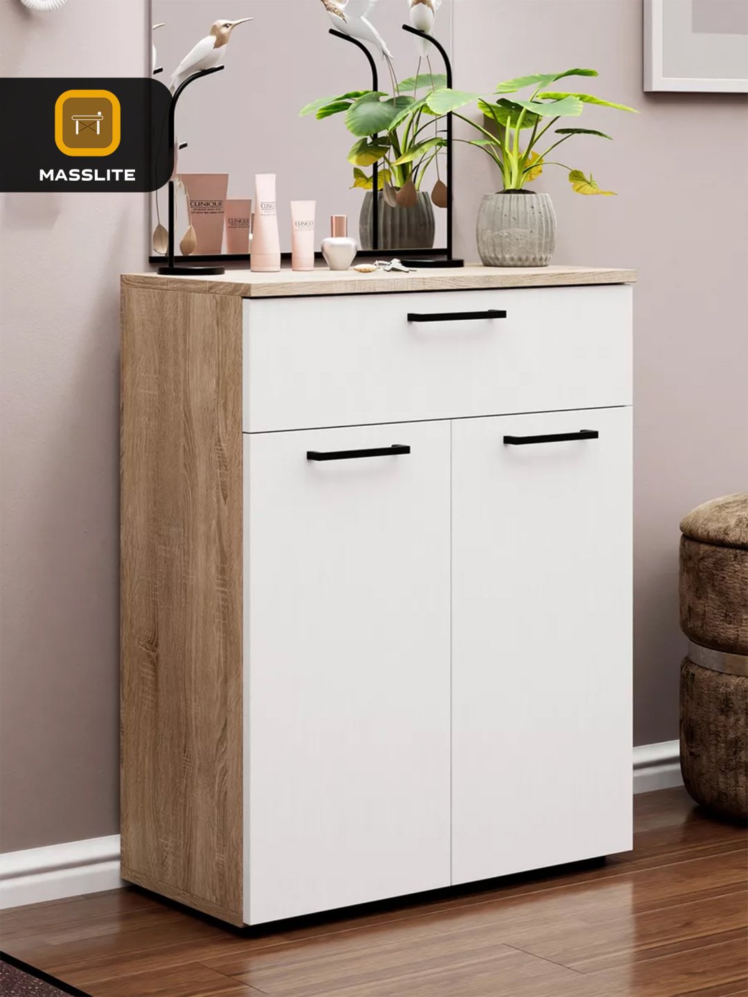 Комод MassLite DD-001121, 60x29x78 см, белый, светло-коричневый купить,NaN