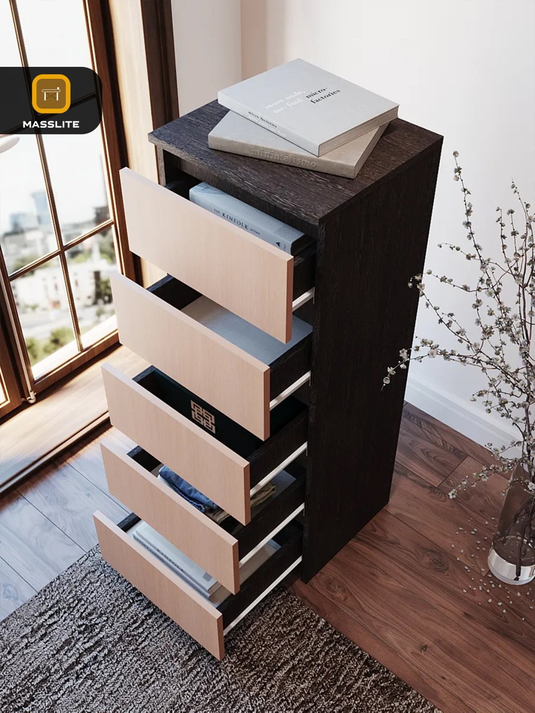 Комод MassLite DD-001832, 40x35.30x106 см, темно-коричневый, светло-коричневый купить,NaN