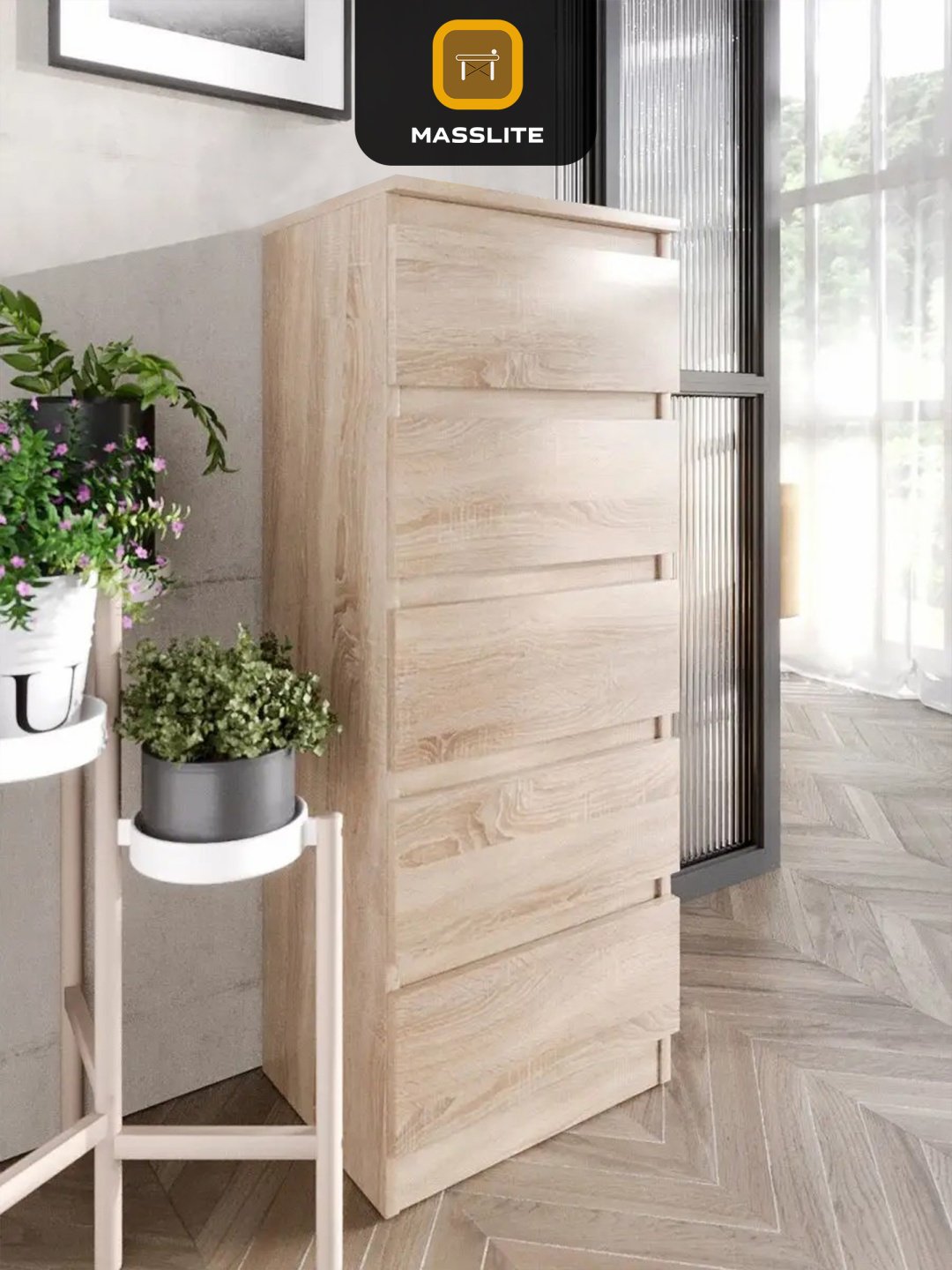 Комод MassLite К-120043, 40x32x103 см, золотой, светло-коричневый купить,NaN