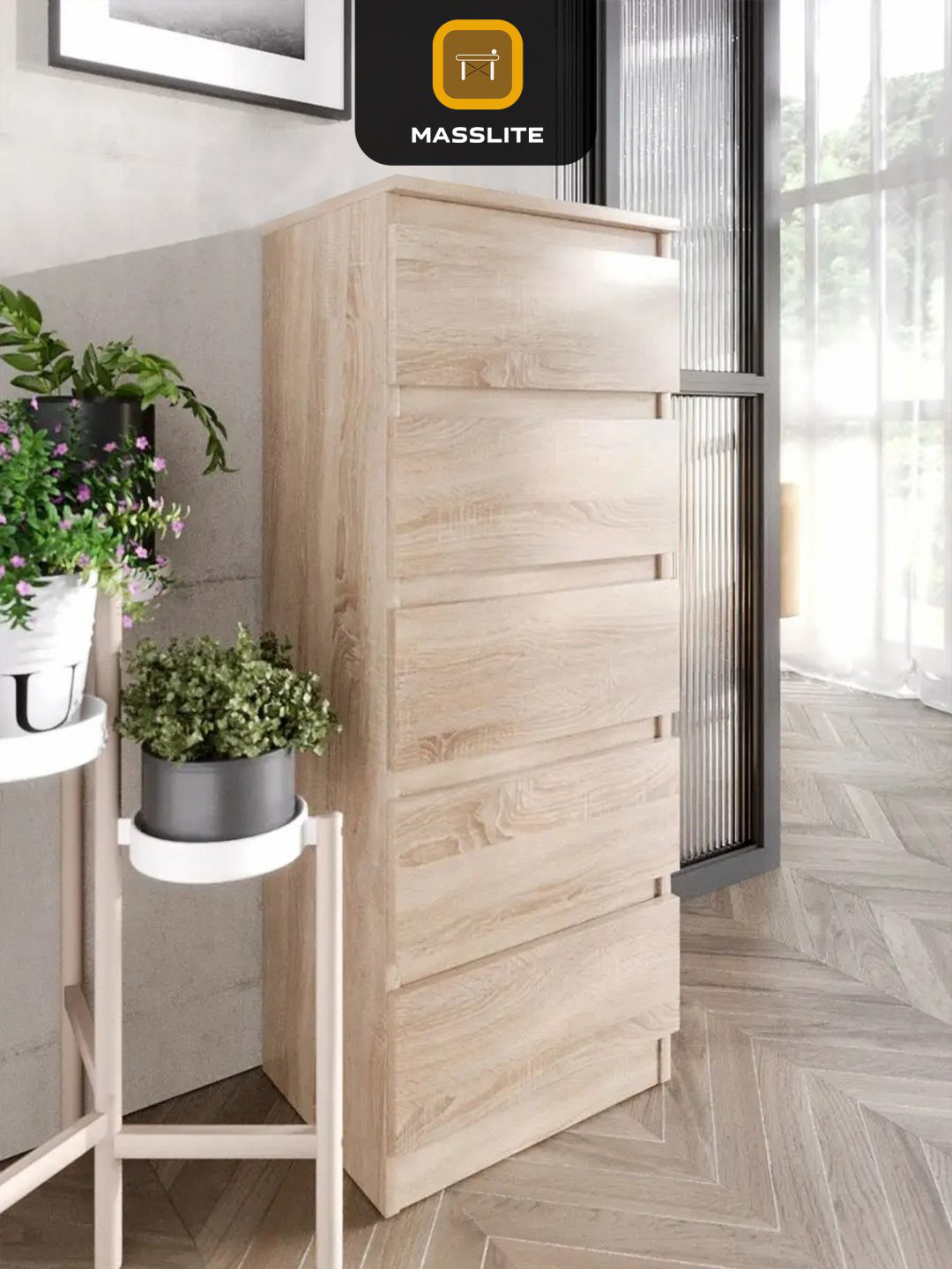 Комод MassLite К-120043, 40x32x103 см, золотой, светло-коричневый купить,NaN
