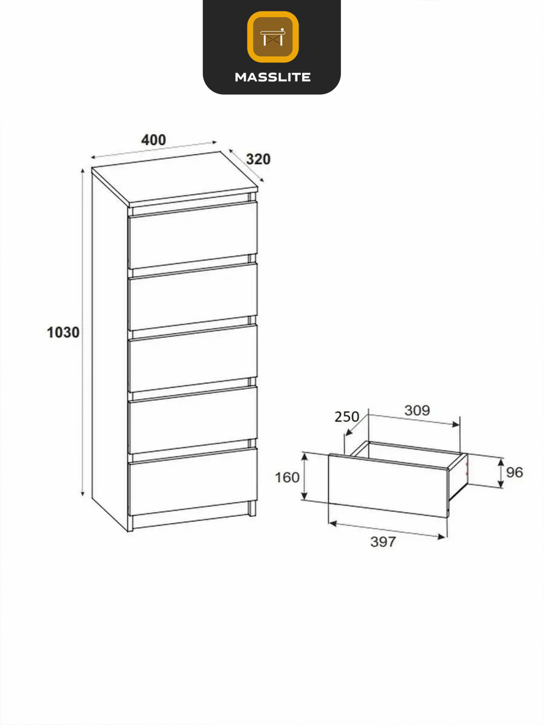 Комод MassLite К-120043, 40x32x103 см, золотой, светло-коричневый купить,NaN