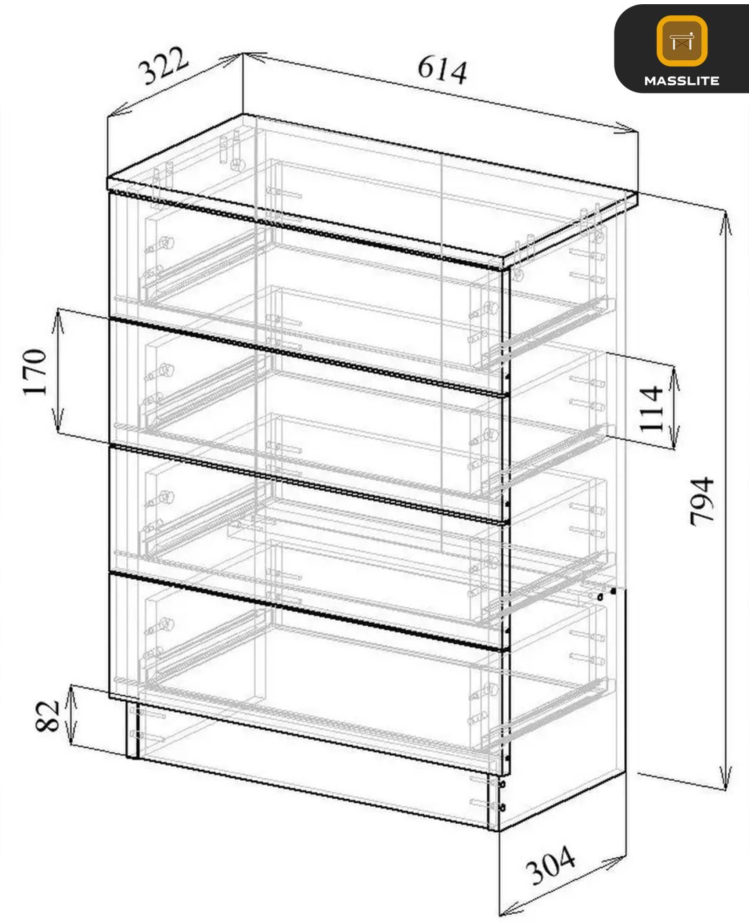 Комод MassLite ZHM-000057, 61.40x32.20x79.4 см, бежевый купить,NaN
