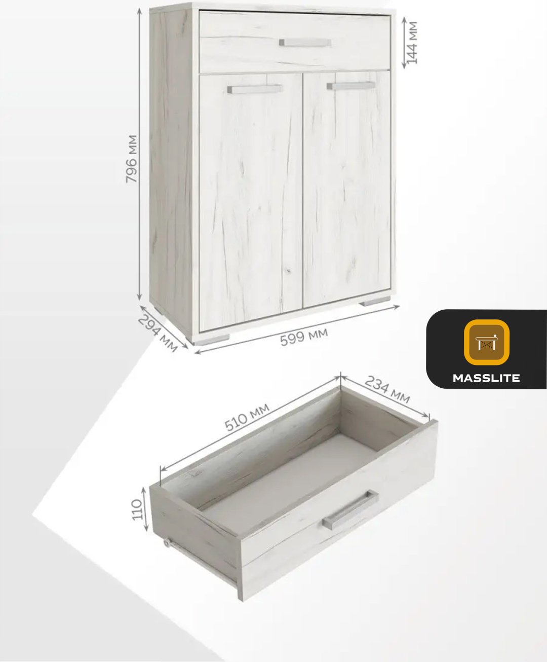 Комод MassLite DD-000750, 60x29.40x79.6 см, светло серый купить,NaN