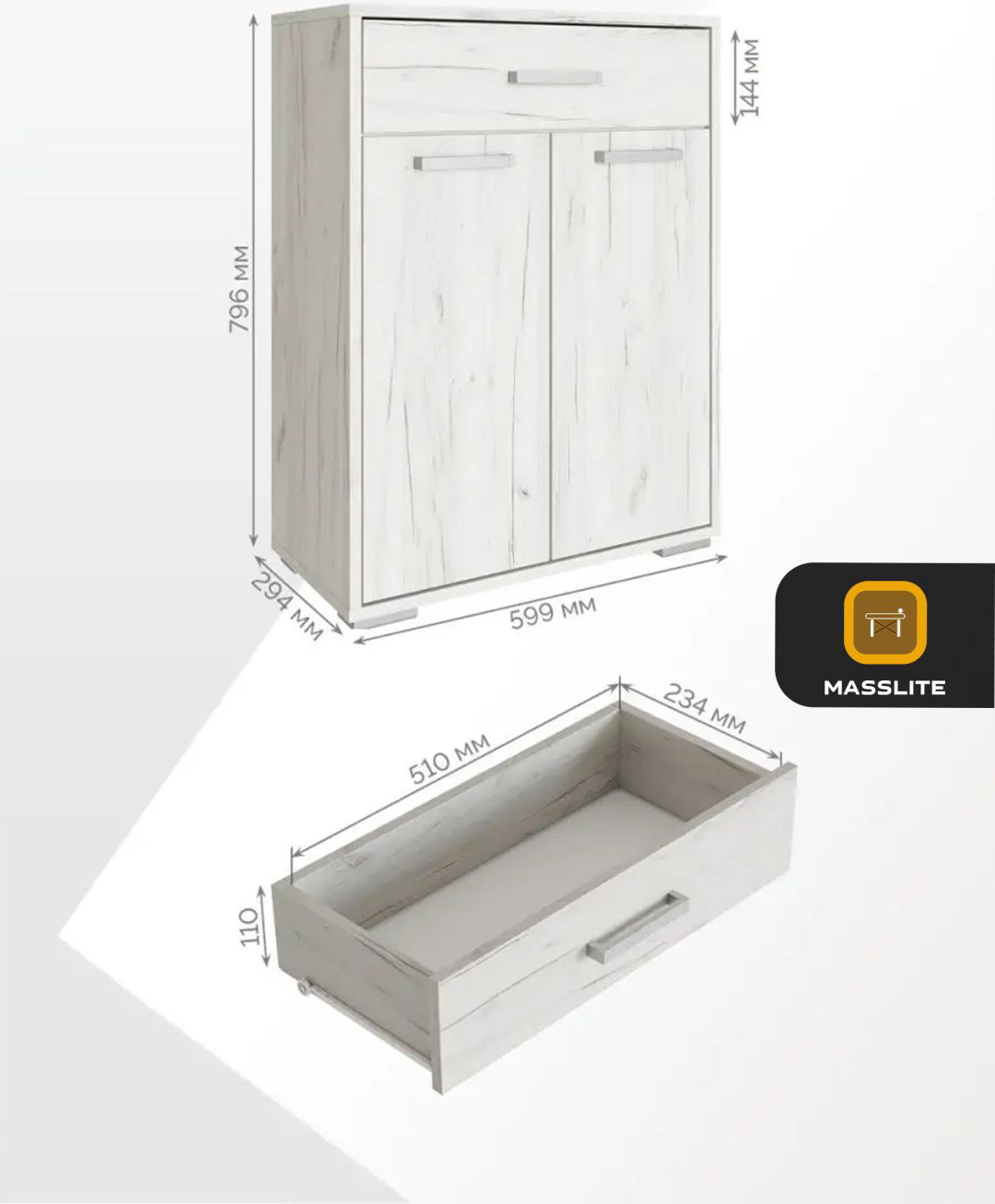 Комод MassLite DD-000750, 60x29.40x79.6 см, светло серый купить,NaN