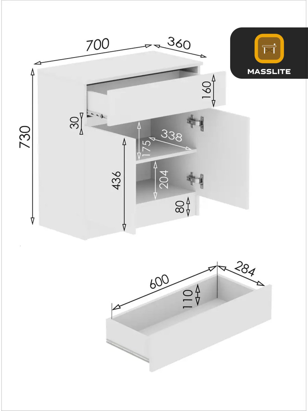 Комод MassLite DD-000953, 70x36x73 см, белый купить,NaN