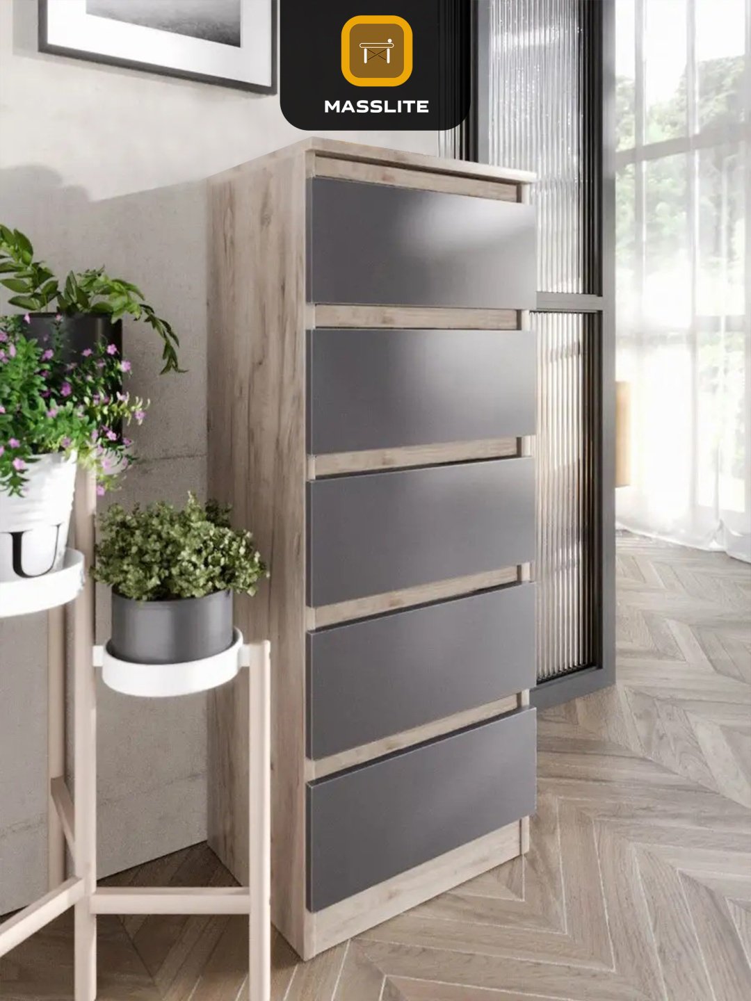 Комод MassLite К-120041, 40x32x103 см, графит, светло-коричневый купить,NaN
