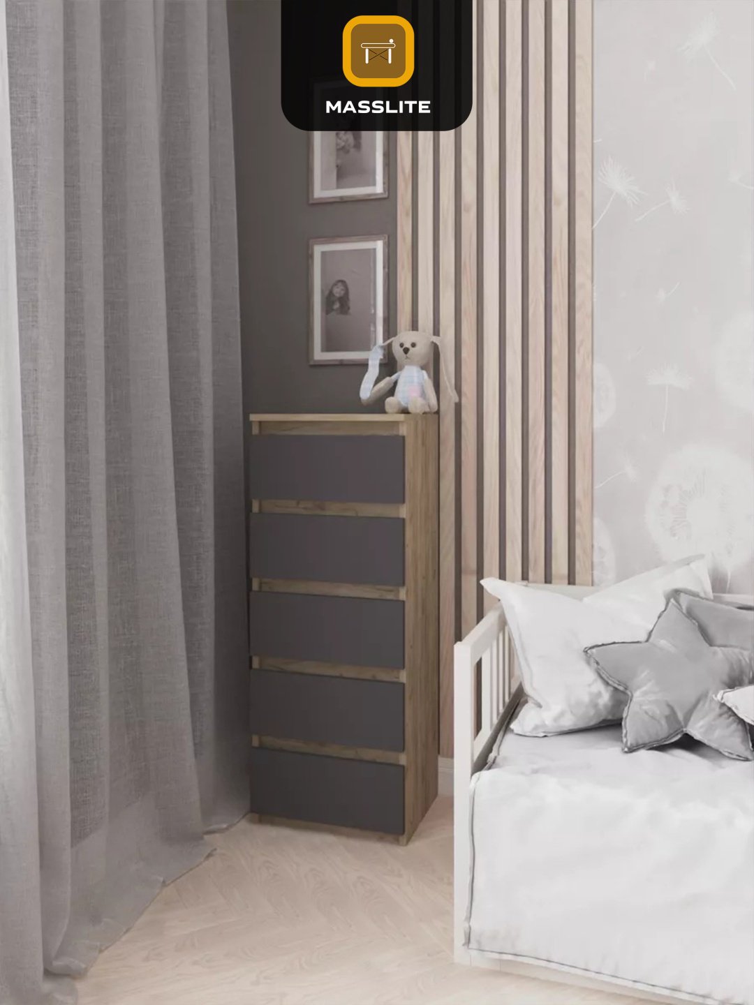 Комод MassLite К-120041, 40x32x103 см, графит, светло-коричневый купить,NaN