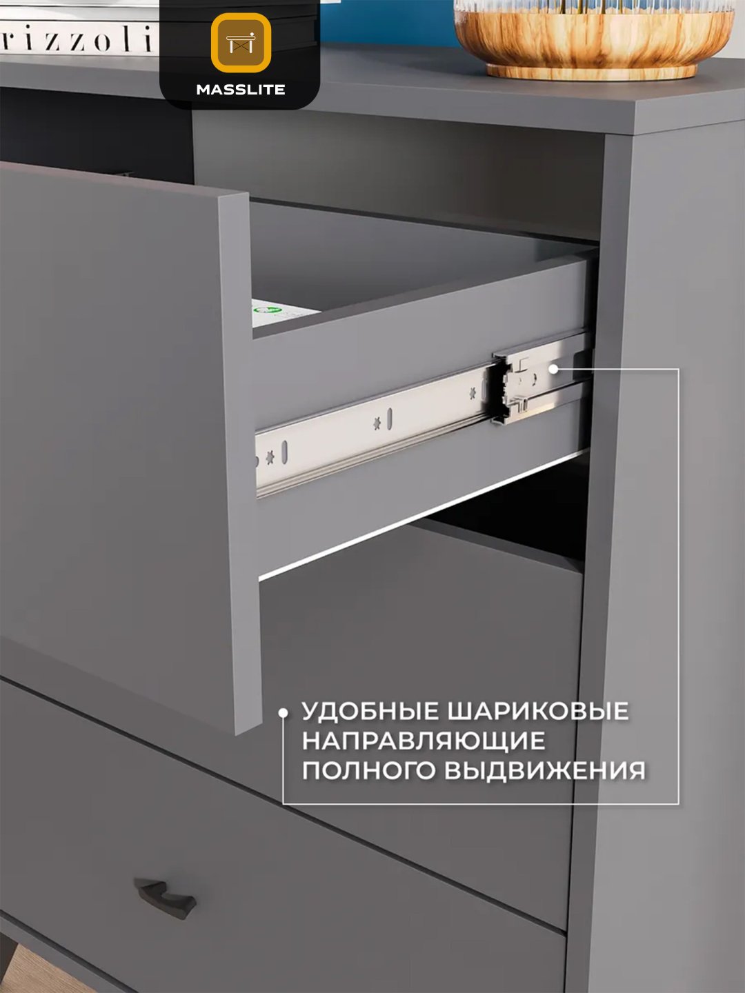 Комод MassLite DD-001291, 70.20x35.40x82.5 см, графит купить,NaN