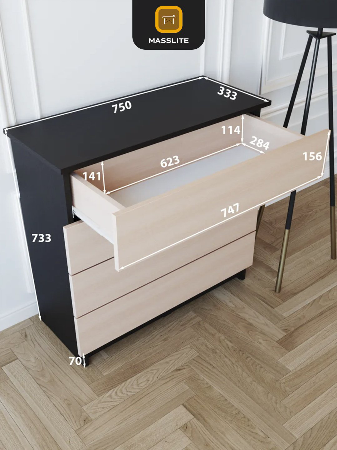 Комод MassLite DD-001804, 75x33.30x73.3 см, коричневый, светло-коричневый купить,NaN