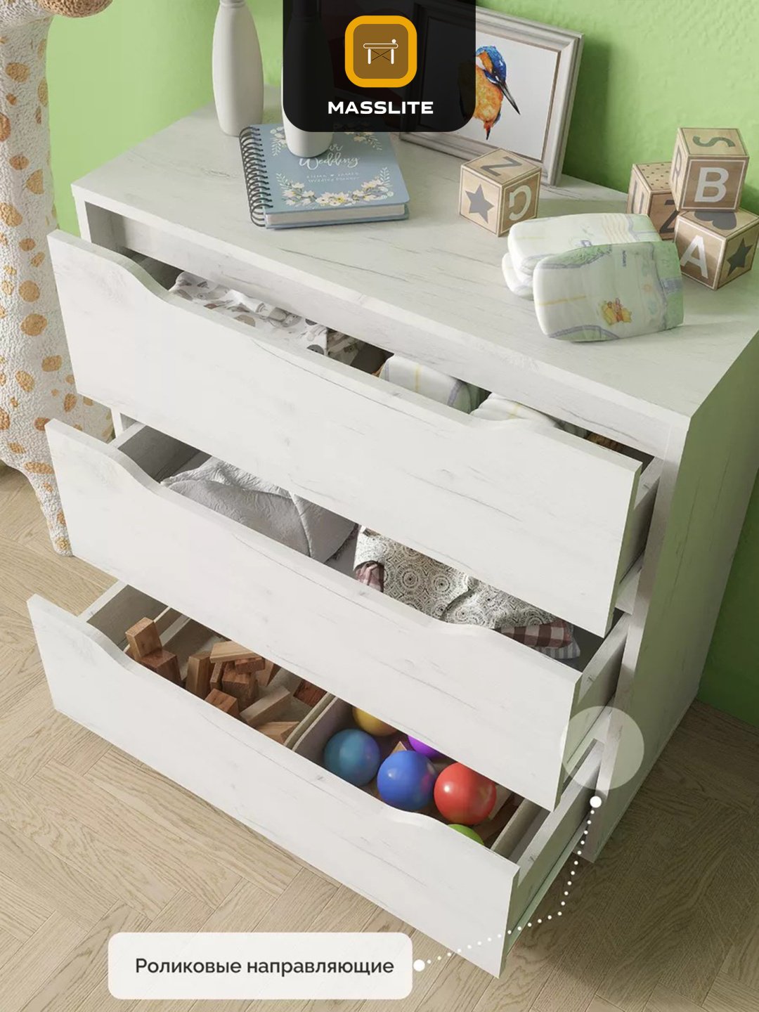 Комод MassLite К-120021, 75x33x75 см, белый, светло серый купить,NaN