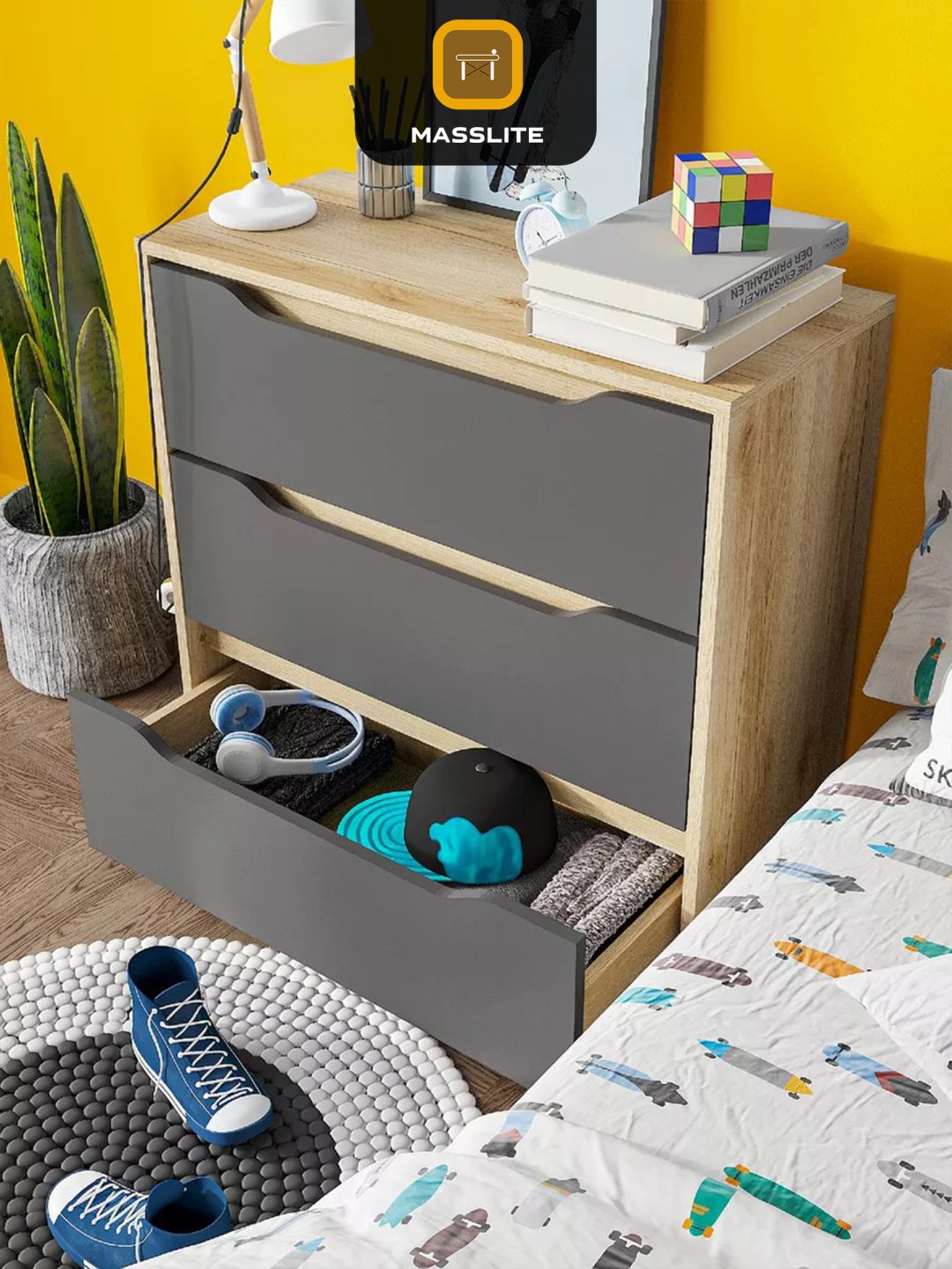 Комод MassLite К-120021, 75x33x75 см, графит, светло-коричневый купить,NaN