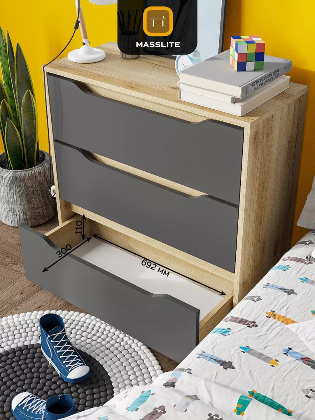 Комод MassLite К-120021, 75x33x75 см, графит, светло-коричневый купить,NaN