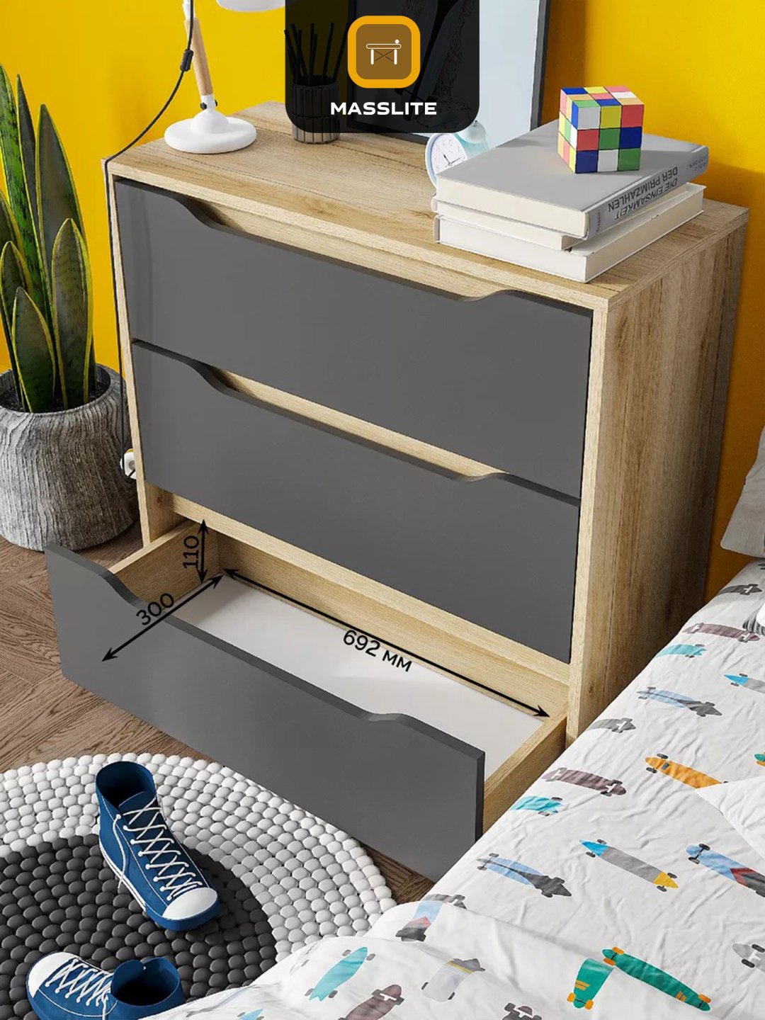 Комод MassLite К-120021, 75x33x75 см, графит, светло-коричневый купить,NaN