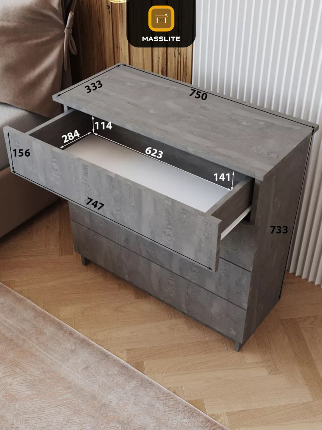 Комод MassLite DD-001815, 75x33.30x73.3 см, темно-серый купить,NaN