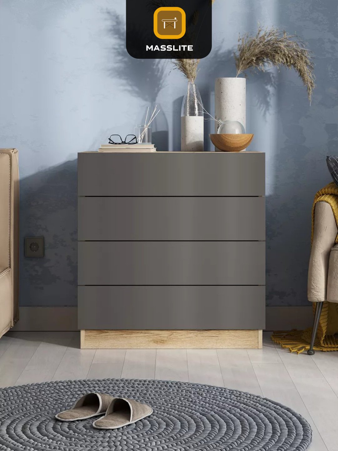 Комод MassLite К-120015, 74x33x75 см, графит, светло-коричневый купить,NaN