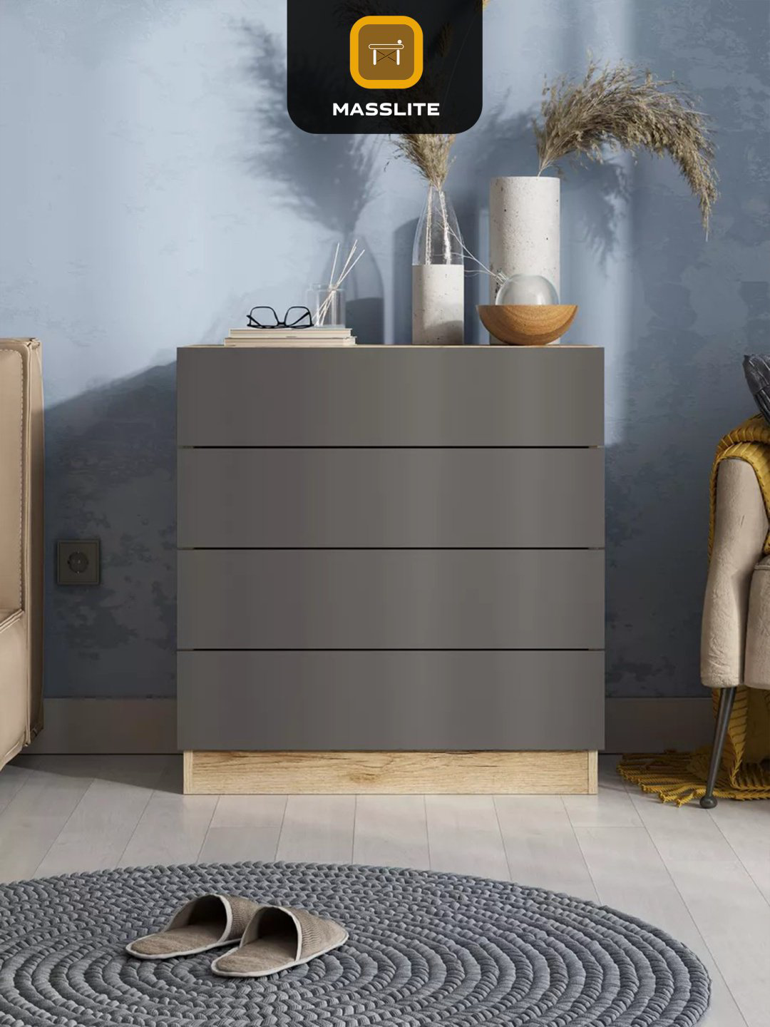 Комод MassLite К-120015, 74x33x75 см, графит, светло-коричневый купить,NaN