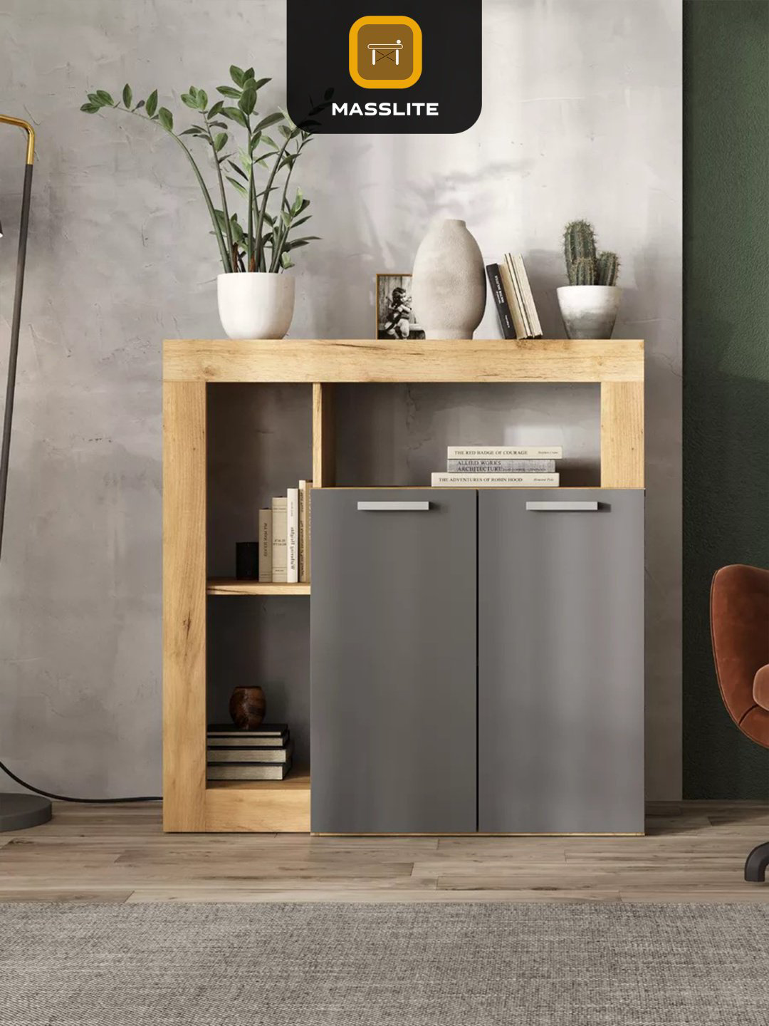 Комод MassLite К-120003, 88x32x91 см, серый, золотой купить,NaN
