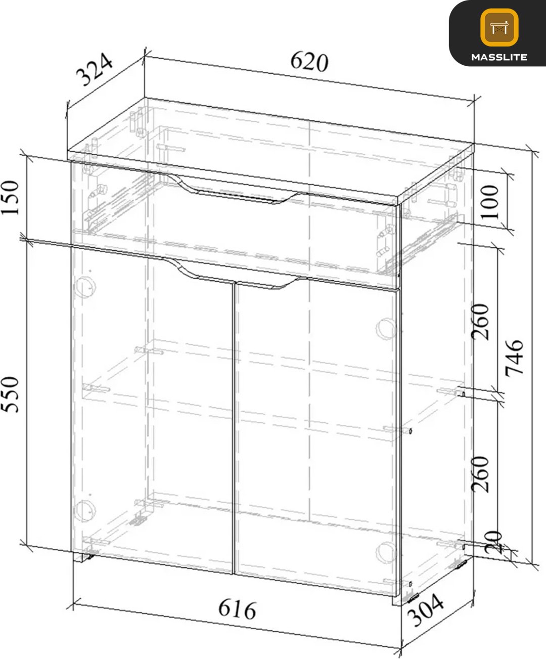 Комод MassLite ZHM-000049, 62x32.40x74.6 см, черный купить,NaN