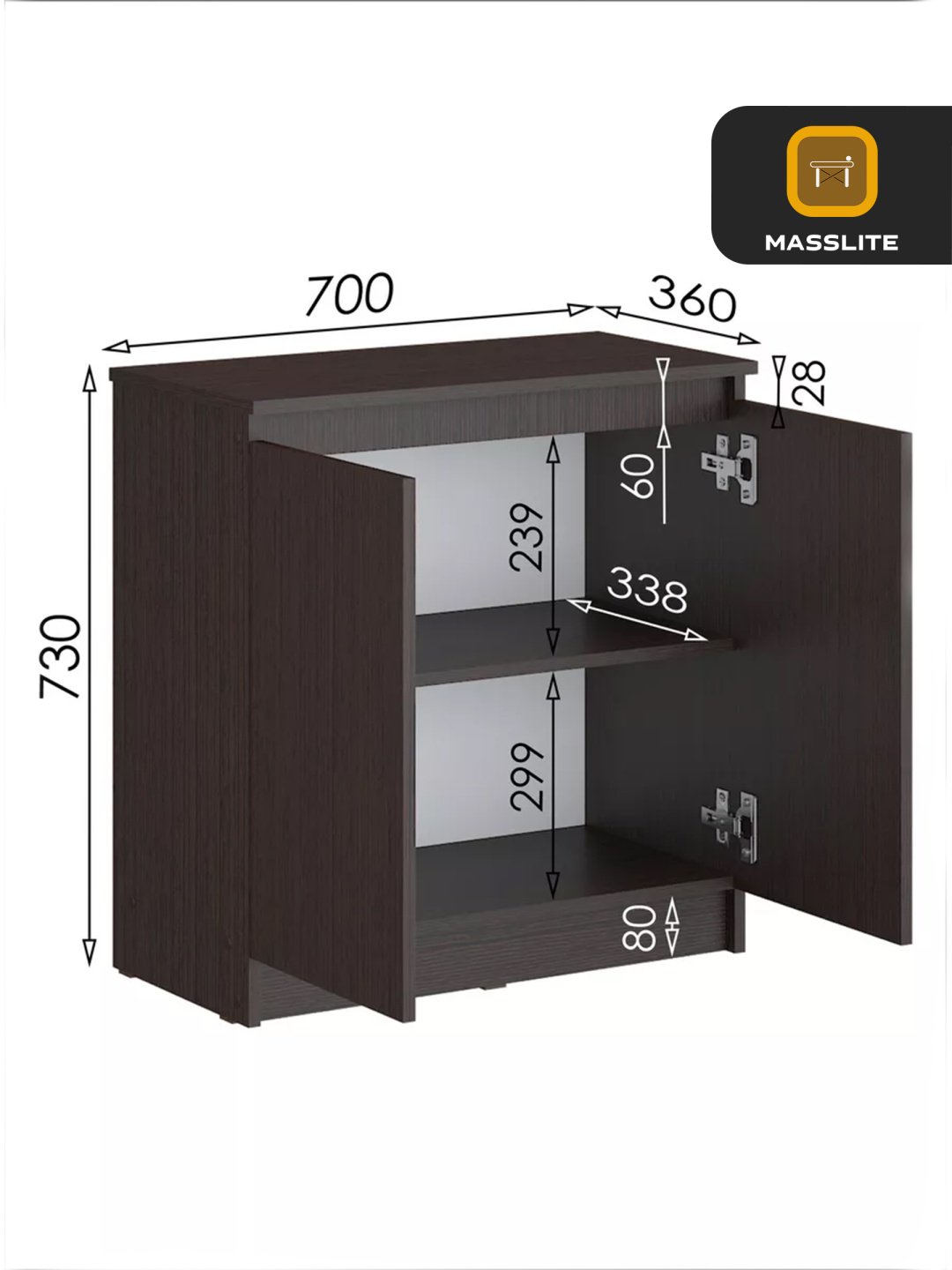 Комод MassLite DD-000935, 70x36x73 см, коричневый купить,NaN
