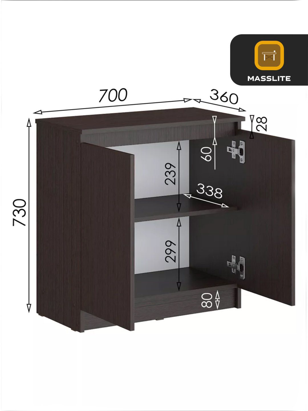 Комод MassLite DD-000935, 70x36x73 см, коричневый купить,NaN