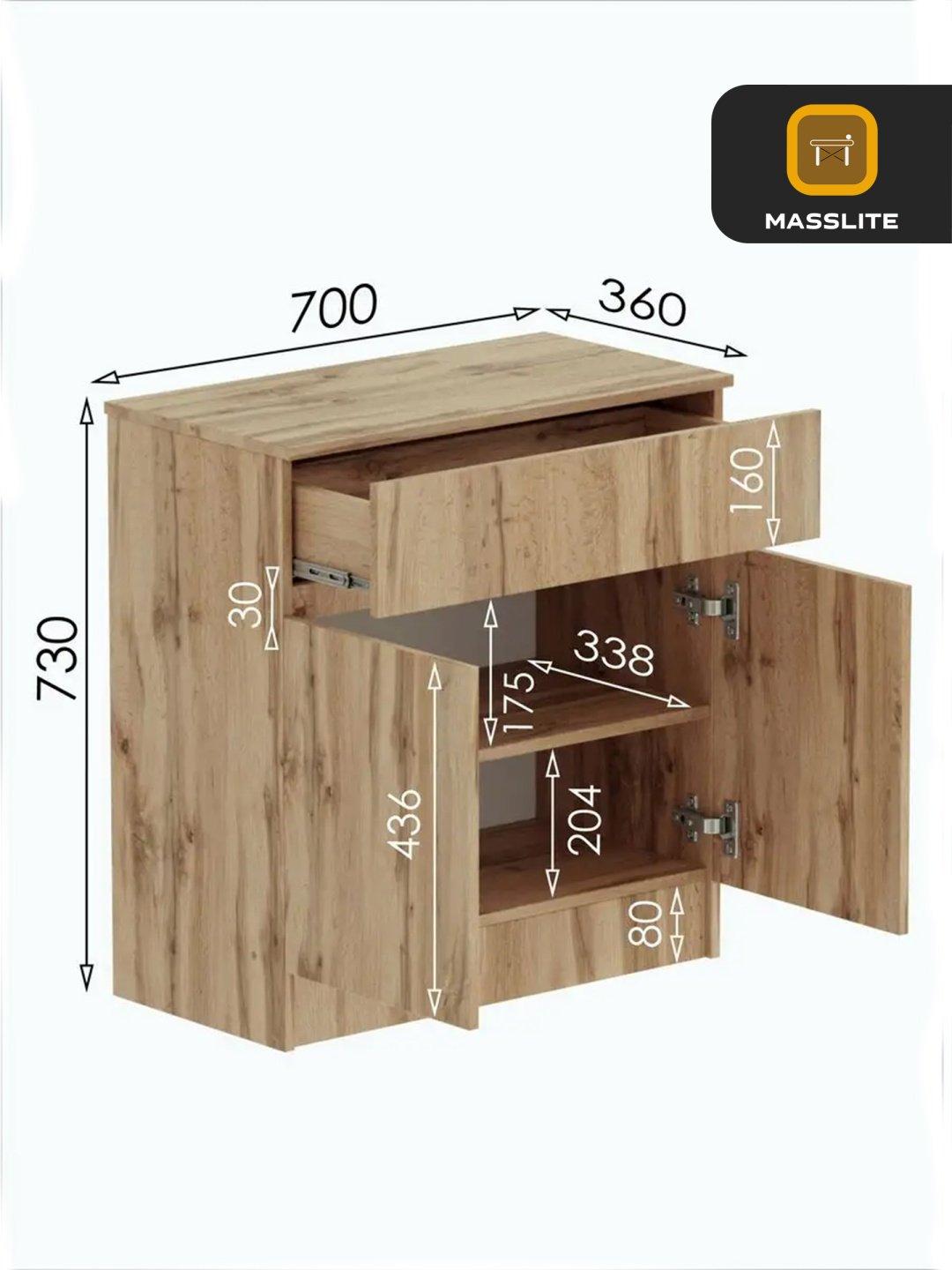 Комод MassLite DD-000958, 70x36x73 см, светло-коричневый купить,NaN