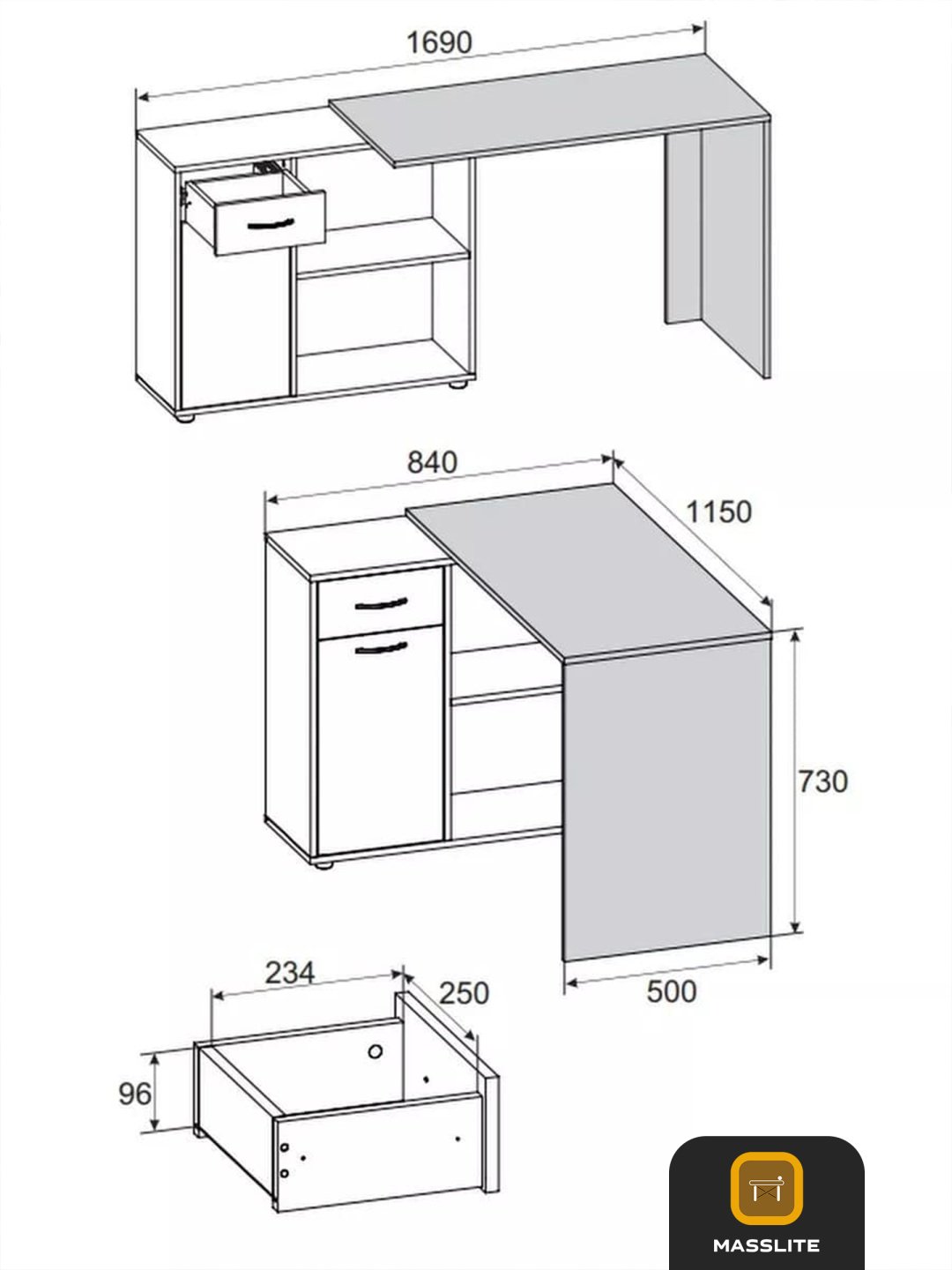 Стол письменный MassLite СП-200001, 115х50x73 см, серый купить,NaN