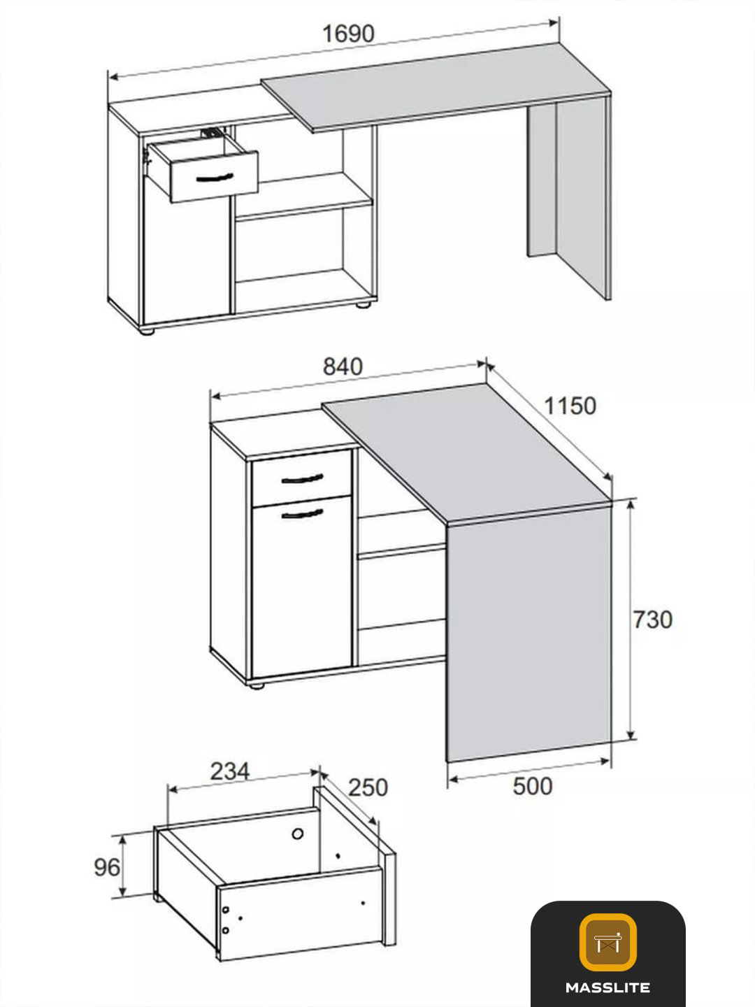 Стол письменный MassLite СП-200001, 115х50x73 см, серый купить,NaN