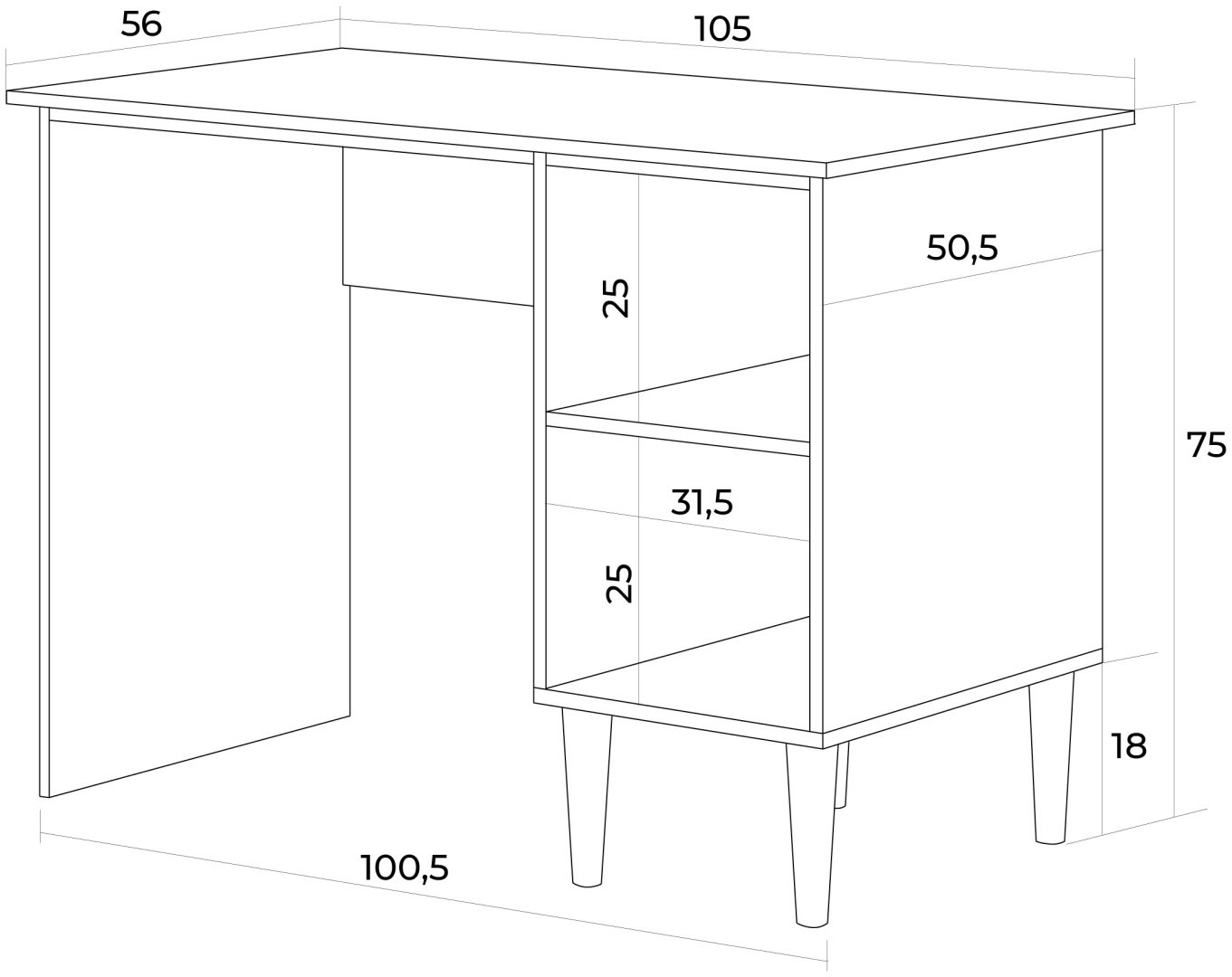 Стол письменный MONOFIX ОДОС, 105х56x75 см, белый купить,NaN