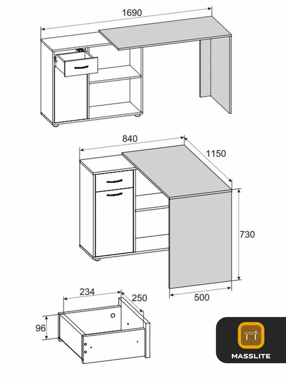 Стол письменный MassLite Элегро, 115х50x73 см, белый, бежевый купить,NaN