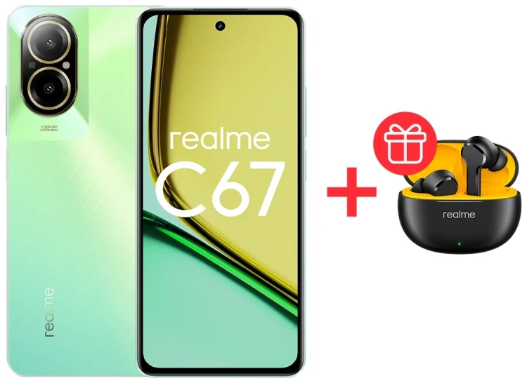 Смартфон Realme C67 4G 6/128Gb Sunny Oasis + Подарок Наушники Realme Buds T110 Black