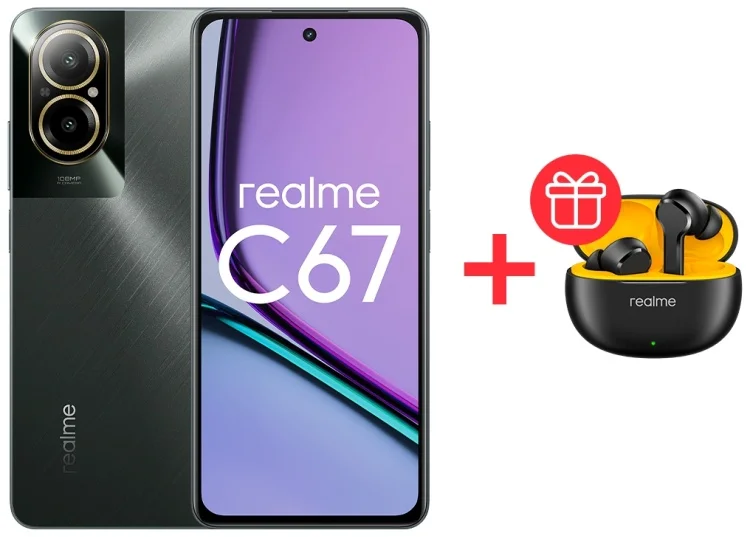 Смартфон Realme C67 4G 6/128Gb Black Rock + Подарок Наушники Realme Buds T110 Black