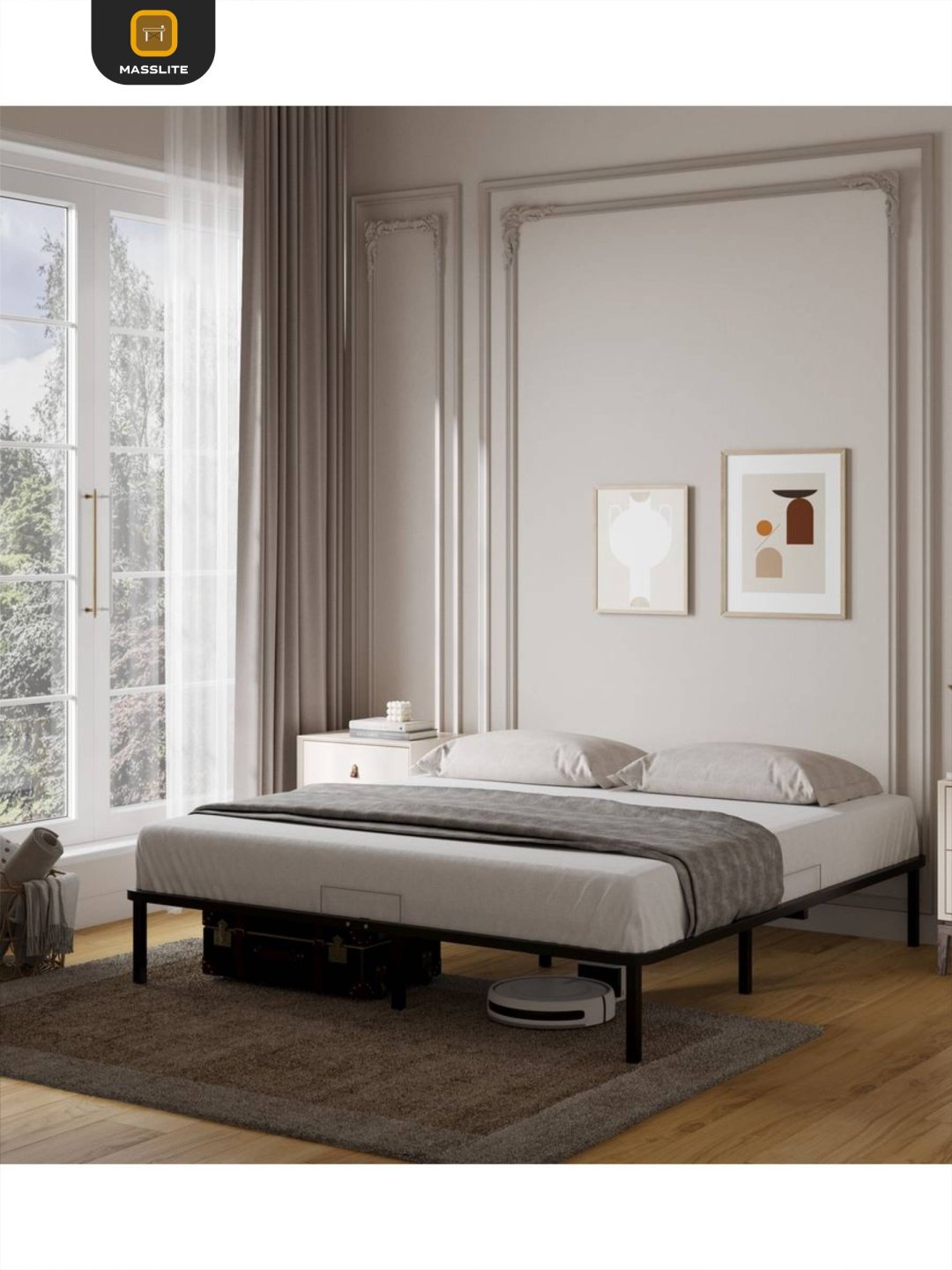 Кровать MassLite АМ-1000141 двуспальная, 140x200 см (без матраса, без подъёмного механизма) черный купить,NaN