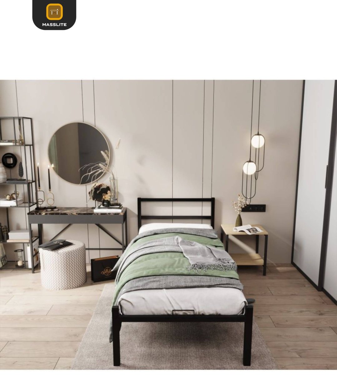 Кровать MassLite АМ-1000138 односпальная, 80x200 см (без матраса, без подъёмного механизма) черный купить,NaN