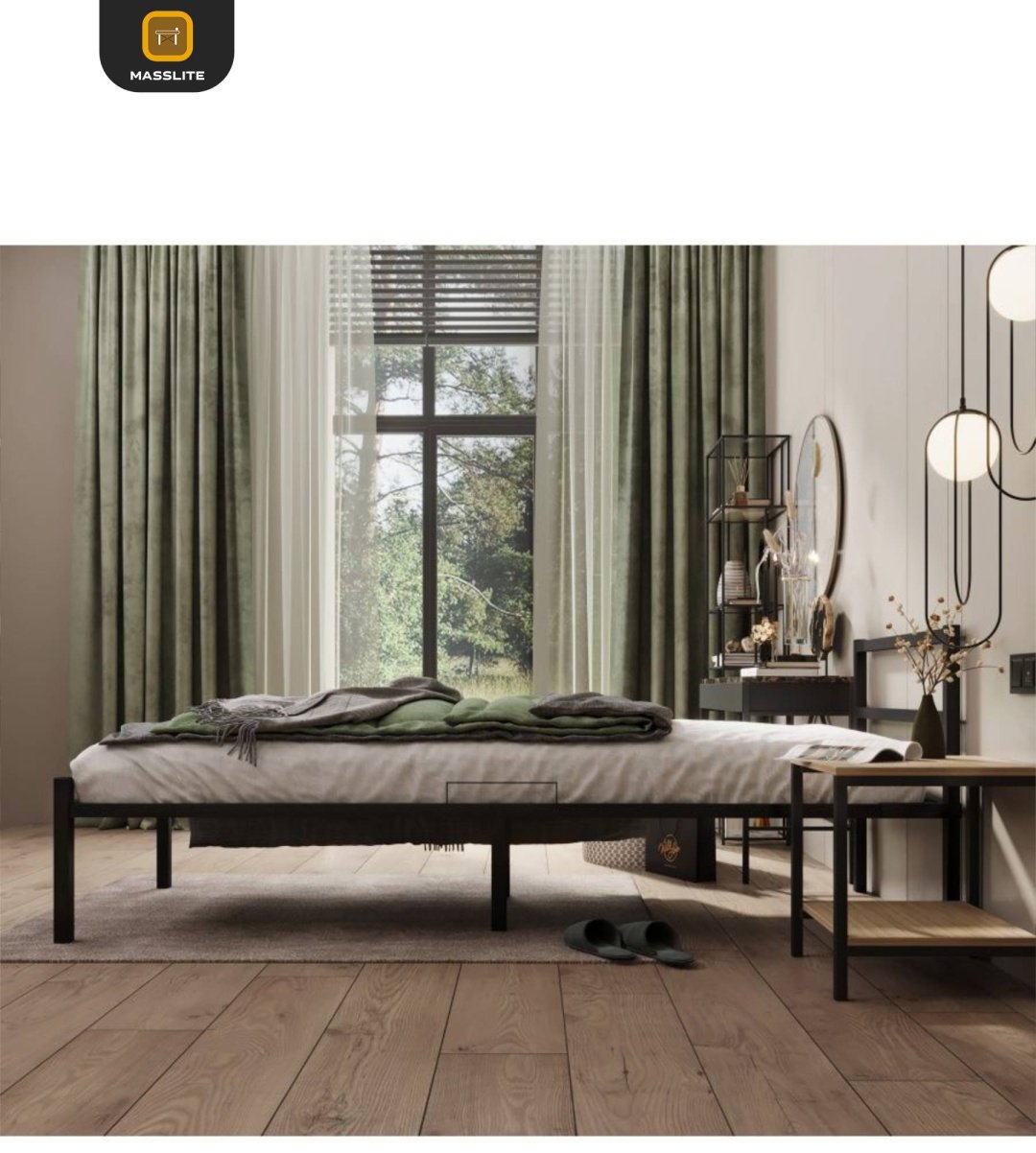 Кровать MassLite АМ-1000138 односпальная, 80x200 см (без матраса, без подъёмного механизма) черный купить,NaN