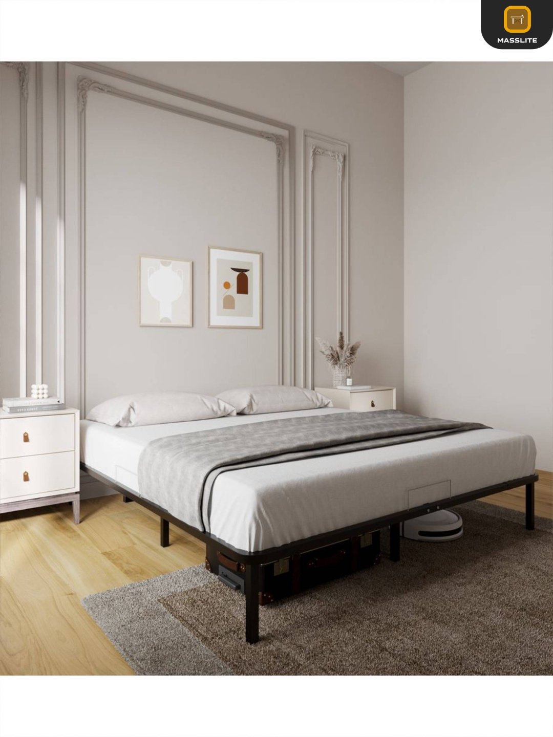 Кровать MassLite АМ-1000131 двуспальная, 160x200 см (без матраса, без подъёмного механизма) черный купить,NaN
