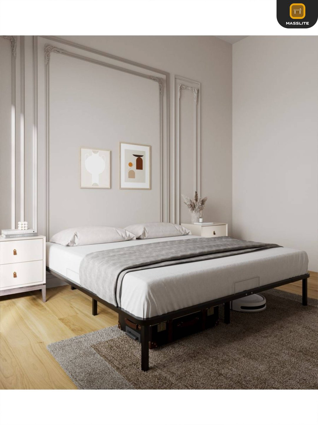 Кровать MassLite АМ-1000131 двуспальная, 160x200 см (без матраса, без подъёмного механизма) черный купить,NaN