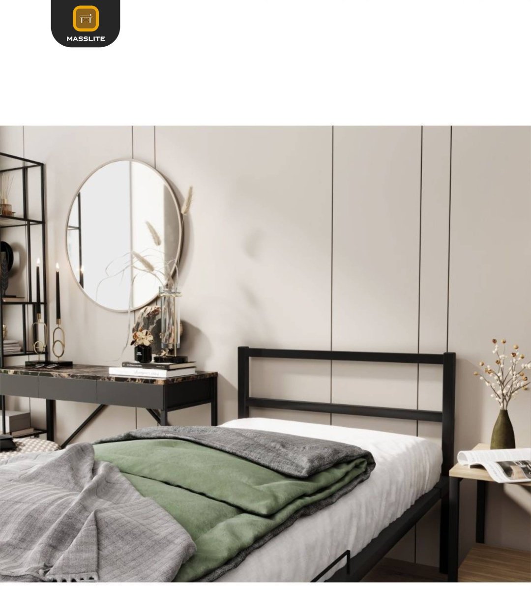 Кровать MassLite АМ-1000138 односпальная, 80x200 см (без матраса, без подъёмного механизма) черный купить,NaN
