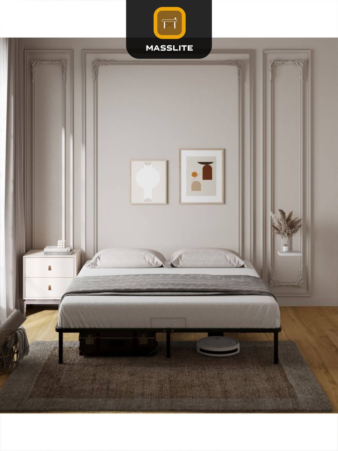 Кровать MassLite АМ-1000131 двуспальная, 160x200 см (без матраса, без подъёмного механизма) черный купить,NaN
