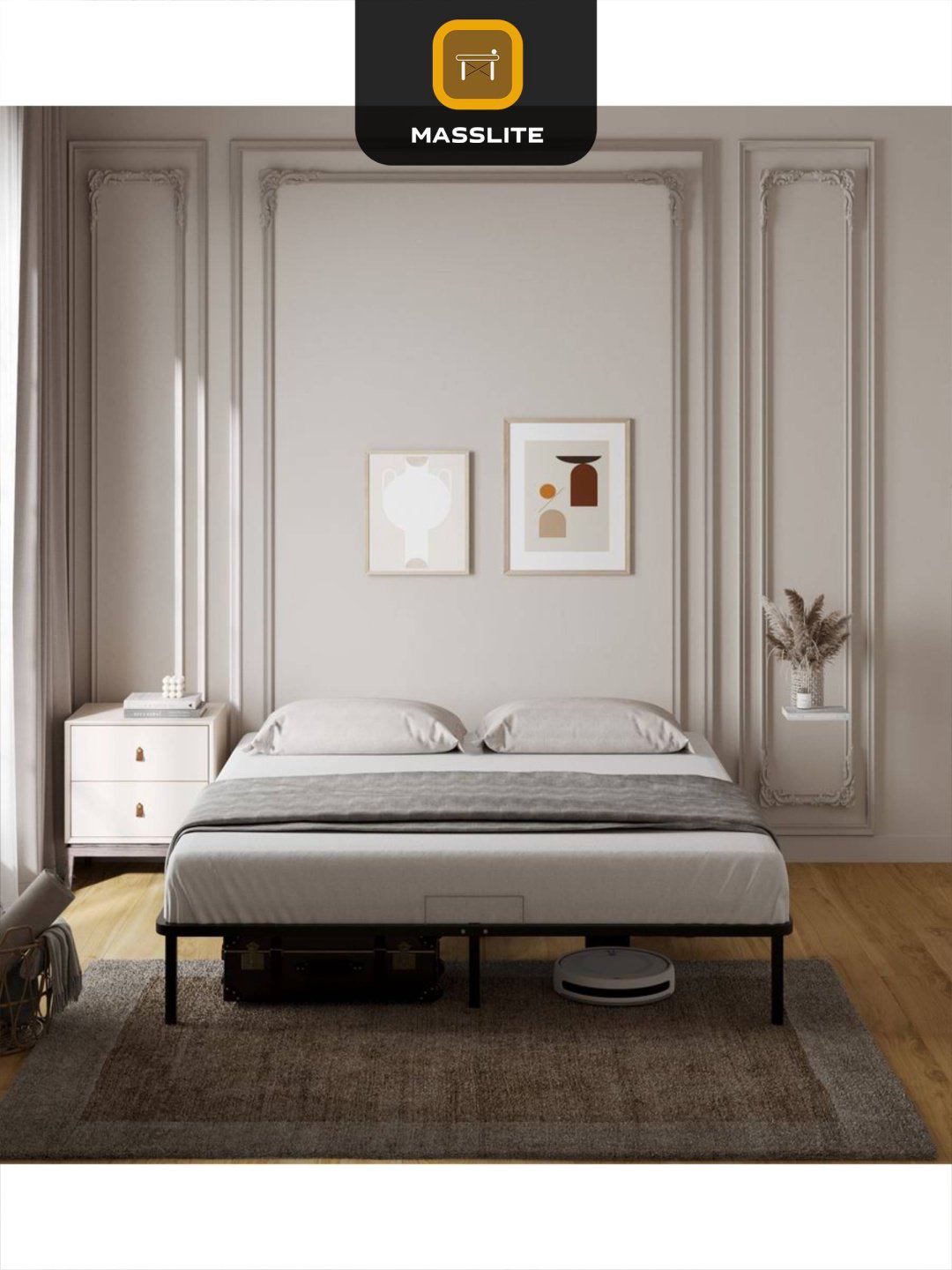 Кровать MassLite АМ-1000131 двуспальная, 160x200 см (без матраса, без подъёмного механизма) черный купить,NaN