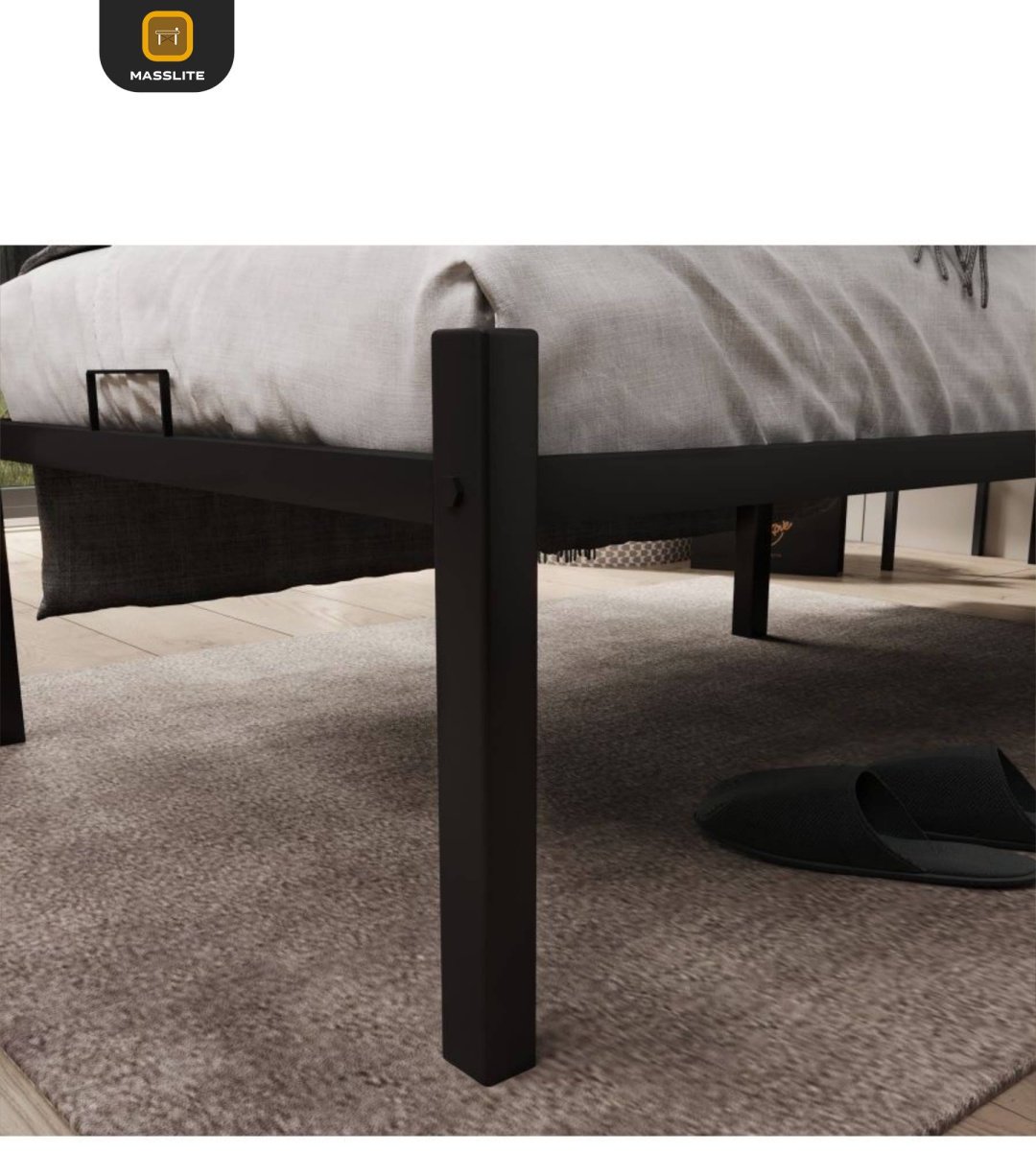 Кровать MassLite АМ-1000138 односпальная, 80x200 см (без матраса, без подъёмного механизма) черный купить,NaN