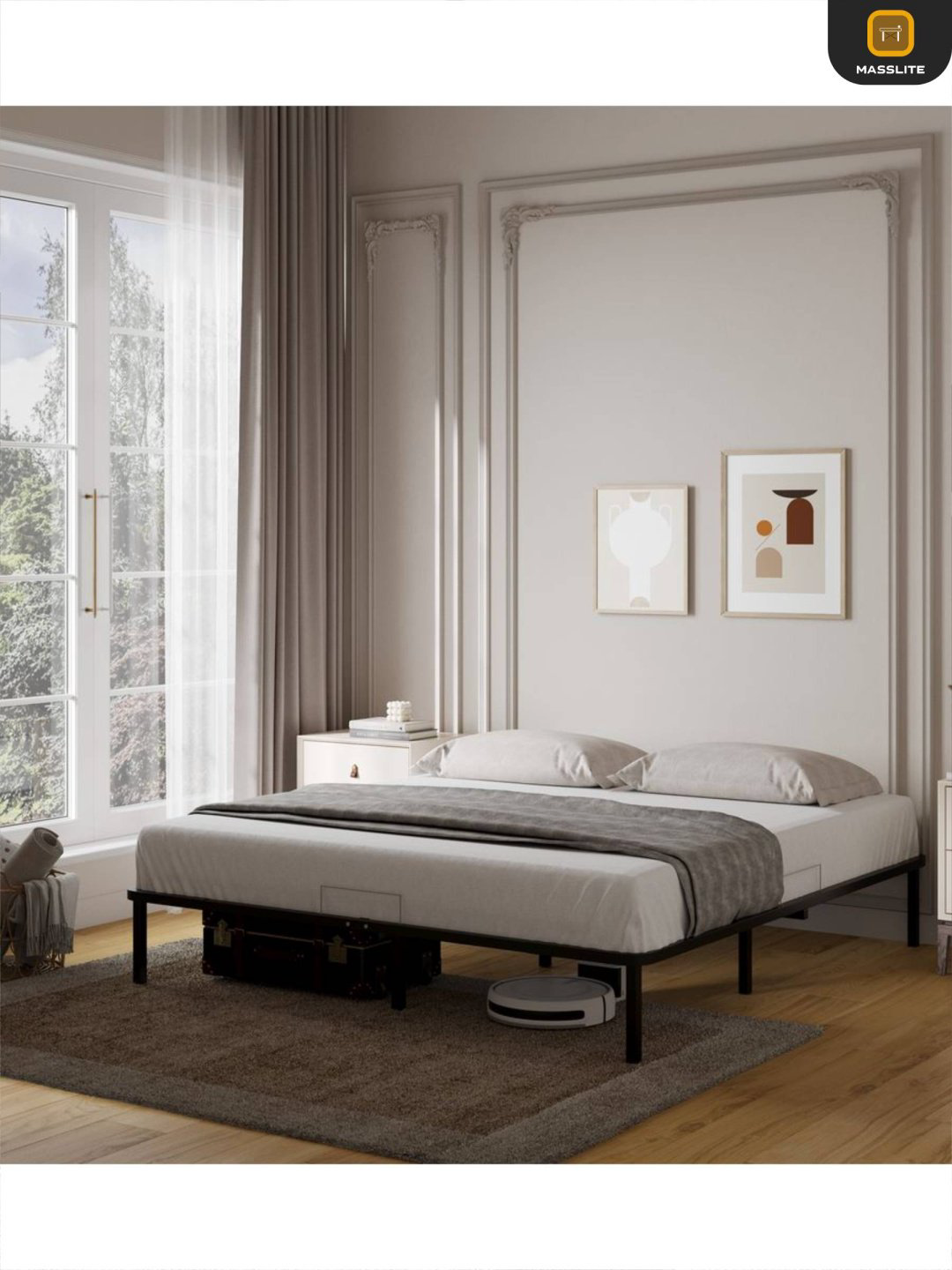 Кровать MassLite АМ-1000131 двуспальная, 160x200 см (без матраса, без подъёмного механизма) черный купить,NaN